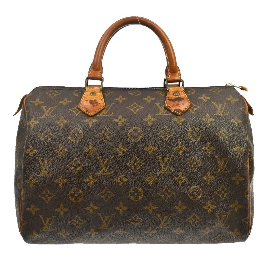 Louis Vuitton Speedy 30 Monogram Canvas Satchel M41526: Louis Vuitton Speedy 30 Monogram Canvas Satchel M41526 Vintage Louis Vuitton Speedy 30 handbag in Monogram canvas with double leather handles and a zip-top closure. This satchel-style bag shows heavy 