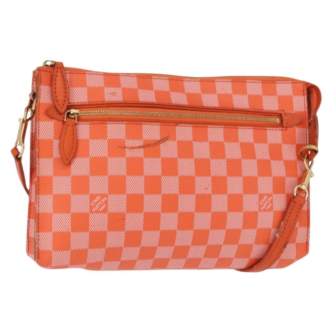 Louis Vuitton Pimon Damier Canvas Clutch with Strap N41312: Louis Vuitton Pimon Damier Canvas Clutch with Strap N41312 This Louis Vuitton Damier Color Module clutch bag in the Pimon colorway offers versatile 2-way use, functioning as both a clutch and a should