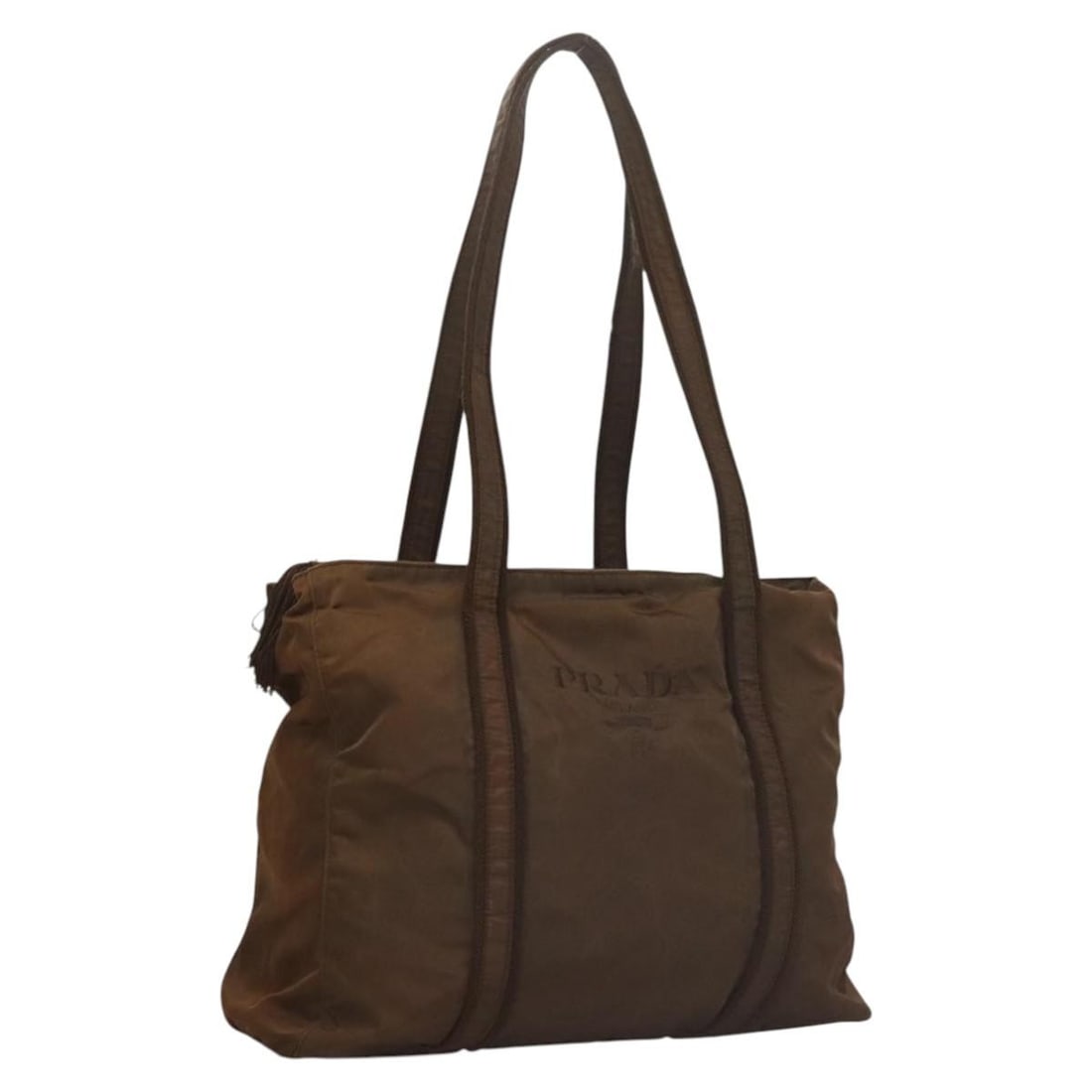 Brown Nylon Tote for Women by Prada Made in Italy: Brown Nylon Tote for Women by Prada Made in Italy This PRADA tote bag is crafted from brown nylon and features a spacious interior, making it a practical accessory for everyday use. The bag is designe
