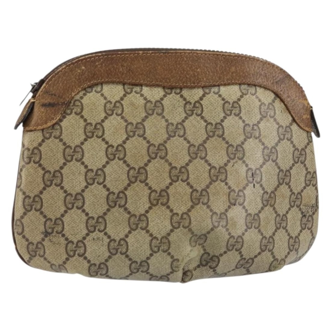 Gucci GG Supreme Beige PVC Leather Pouch Made in Italy: Gucci GG Supreme Beige PVC Leather Pouch Made in Italy Authentic Gucci GG Supreme pouch in beige PVC leather and GG canvas, made in Italy. This women's pouch is offered without the original box or dus