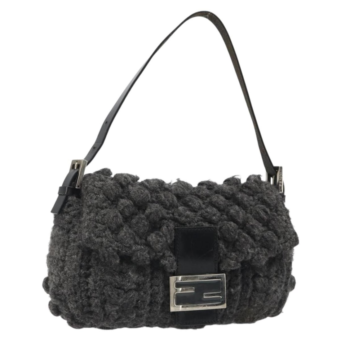 FENDI Mamma Baguette Wool Shoulder Bag Gray Silver Italy: FENDI Mamma Baguette Wool Shoulder Bag Gray Silver Italy Fendi Mamma Baguette shoulder bag in gray and silver wool, made in Italy. This women's shoulder bag is offered without the original box or dust