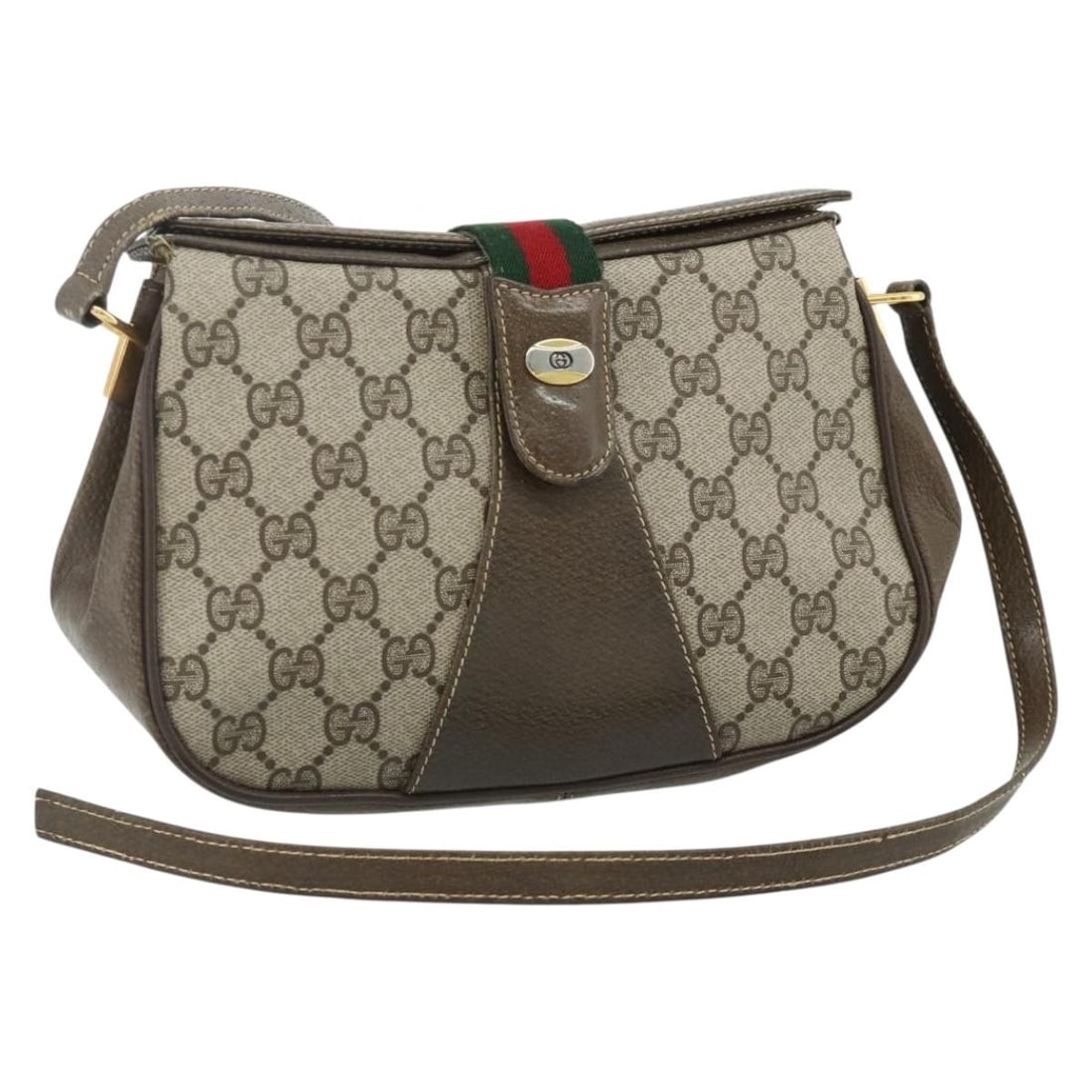 Gucci 66 02 024 GG Supreme Sherry Web PVC shoulder bag: Gucci 66 02 024 GG Supreme Sherry Web PVC shoulder bag Authentic Gucci Web Sherry Line GG Supreme shoulder bag in beige and gold. This women's bag is made in Italy from PVC leather and GG canvas. It i