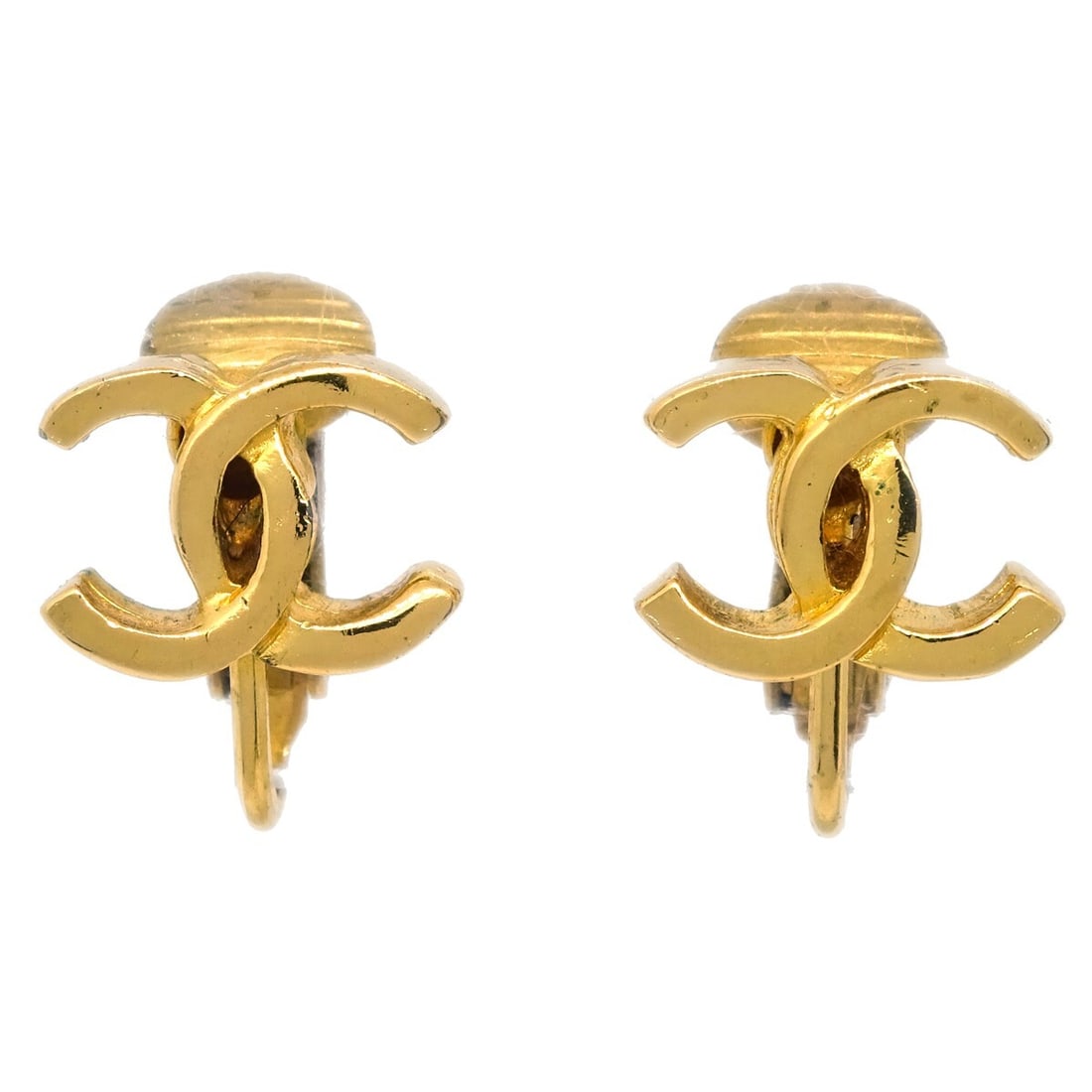 Chanel CC Gold Plated Clip On Logo Earrings (1 of 4)