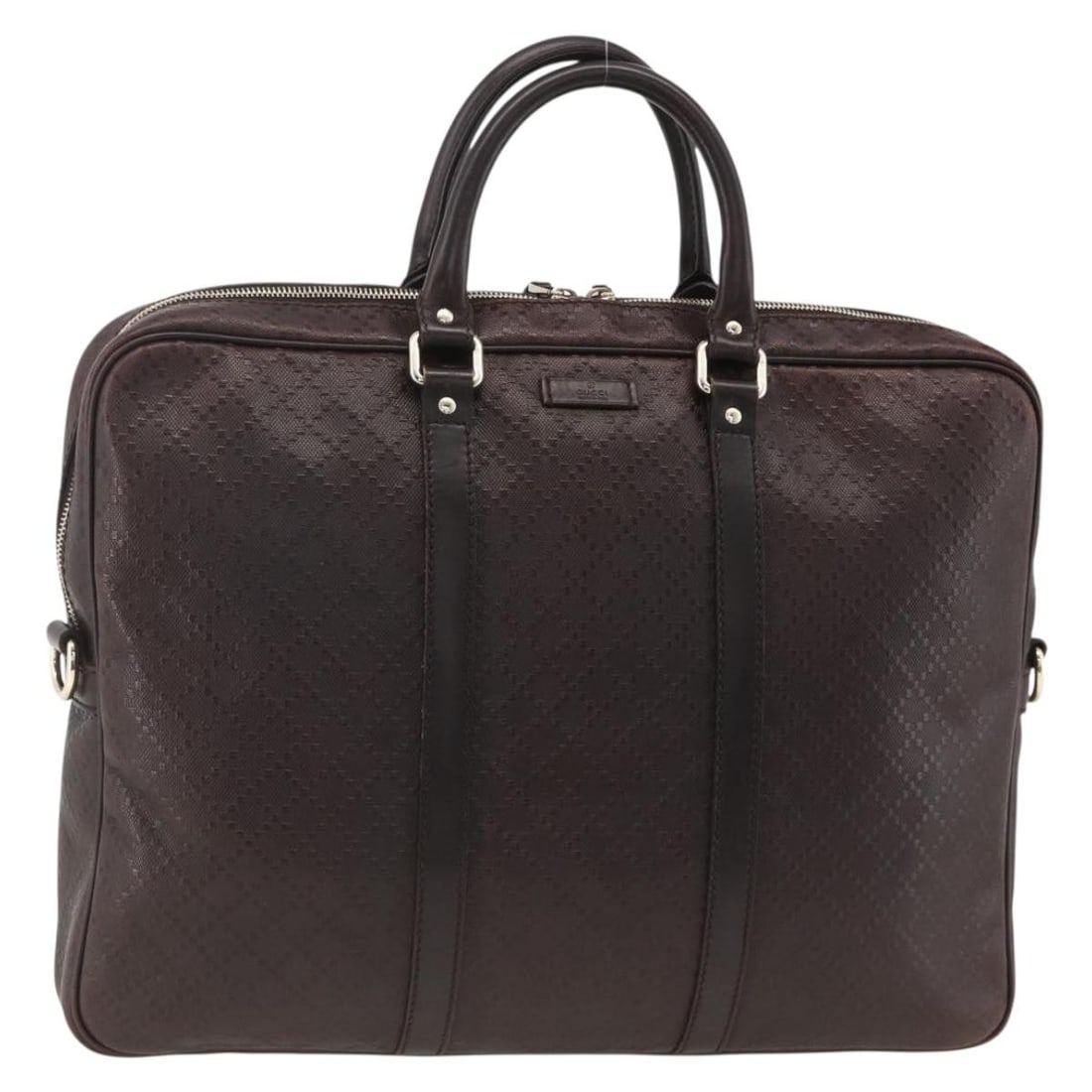 Gucci Diamante Brown Leather Business Tote Bag Silver Hardware 201480: Gucci Diamante Brown Leather Business Tote Bag Silver Hardware 201480 This GUCCI Diamante business bag is crafted from brown leather with silver-tone details. Designed for women, it offers a spacious 
