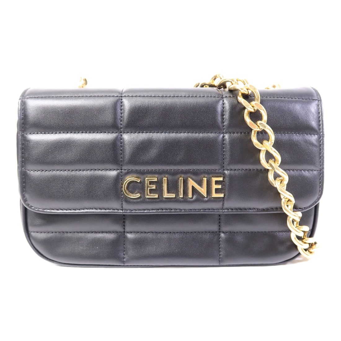 CELINE Matelasse Black Lambskin Shoulder Bag GHW: CELINE Matelasse Black Lambskin Shoulder Bag GHW This Celine shoulder bag features a luxurious black lambskin leather exterior with a matelasse design and gold hardware accents. Designed for women, it