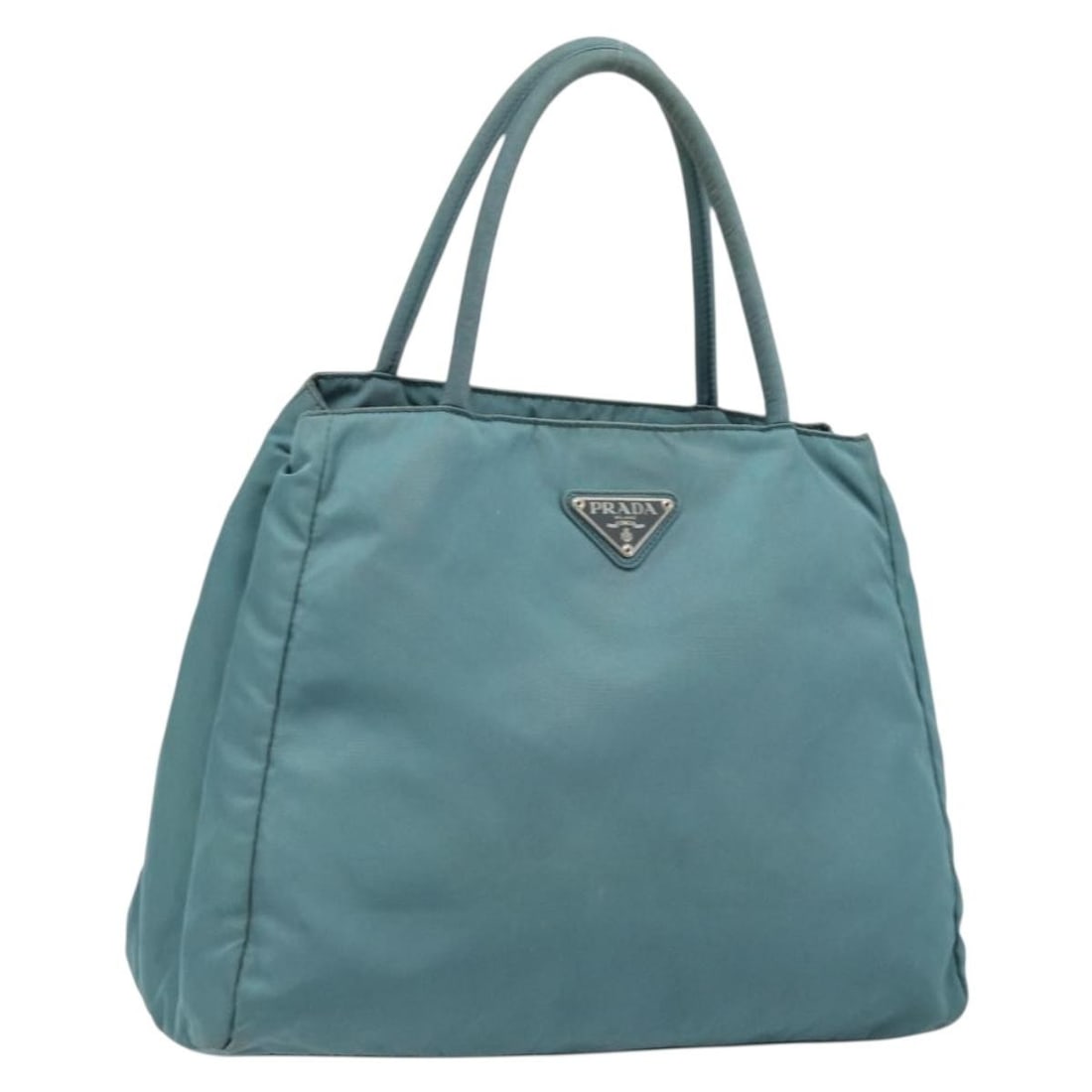 PRADA Nylon Tote Handbag Light Blue Silver Made in Italy: PRADA Nylon Tote Handbag Light Blue Silver Made in Italy Prada tote bag in light blue nylon with silver-tone accents. Made in Italy, this women's tote is sold as photographed and does not include the 