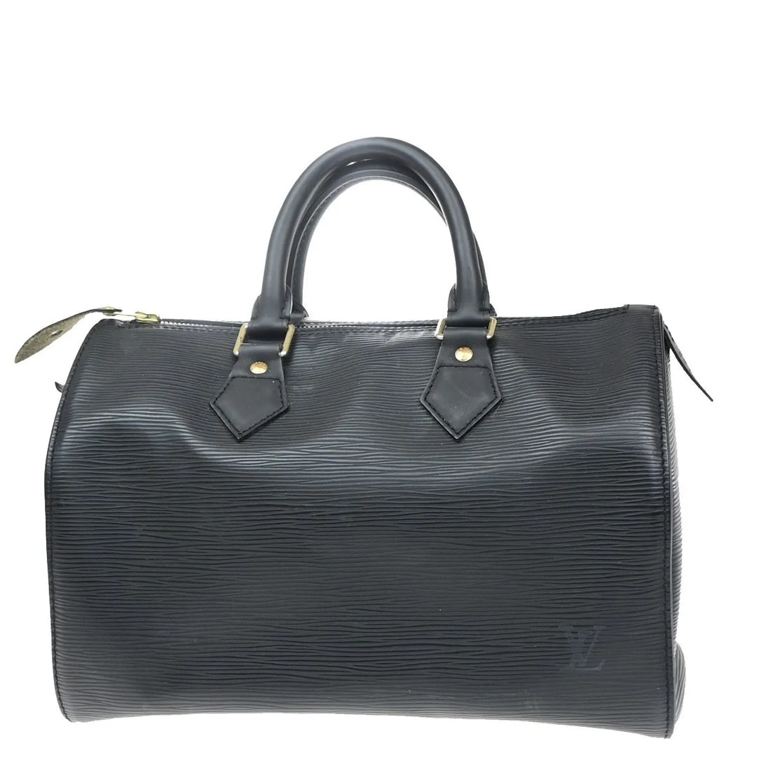 Louis Vuitton Speedy 25 Black Epi Leather Handbag: Louis Vuitton Speedy 25 Black Epi Leather Handbag Louis Vuitton Speedy 25 handbag in black Epi leather. This pre-owned piece is presented in very good condition, with light scuffs, minor dirt, light s