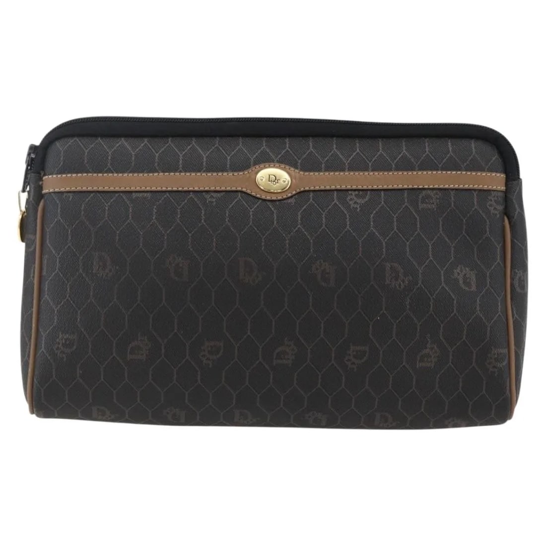 Christian Dior Black PVC and Leather Honeycomb Zip Pouch Vintage: Christian Dior Black PVC and Leather Honeycomb Zip Pouch Vintage This vintage Christian Dior Honeycomb zip pouch features black PVC canvas with leather details. Designed for women, it offers a compact