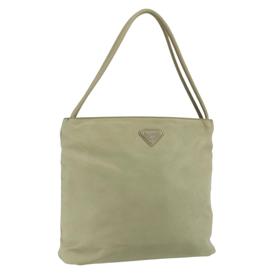 Prada beige silver nylon handbag with guarantee card: Prada beige silver nylon handbag with guarantee card This PRADA handbag is crafted from durable beige nylon with silver-tone accents. Designed for women, it features a spacious main compartment and a 