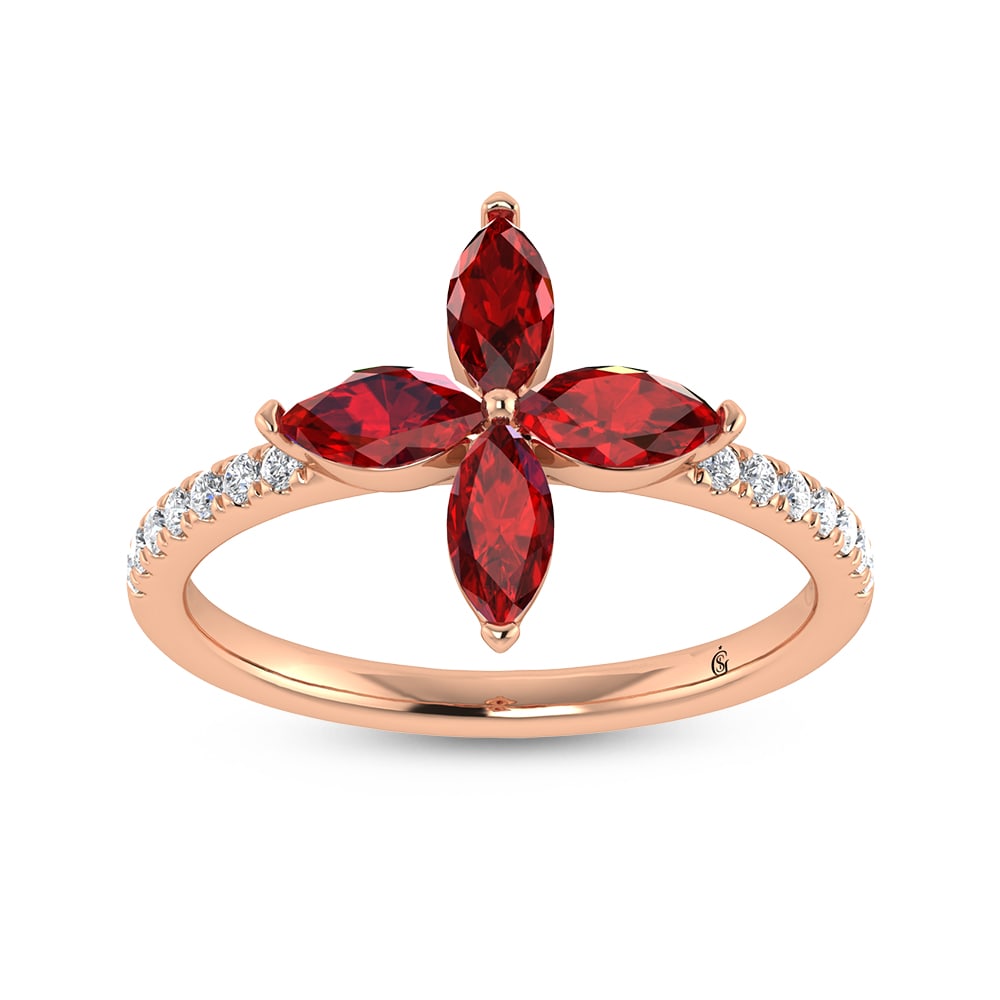 14K Rose Gold Diamond 1 1/3 Ct.Tw. & Ruby Fashion Ring: 14K Rose Gold Diamond 1 1/3 Ct.Tw. & Ruby Fashion Ring 14k Rose Gold Stone Color: G-h Stone Clarity: Si2 Each ring is presented in standard size 6.5. Complimentary resizing is available between sizes 