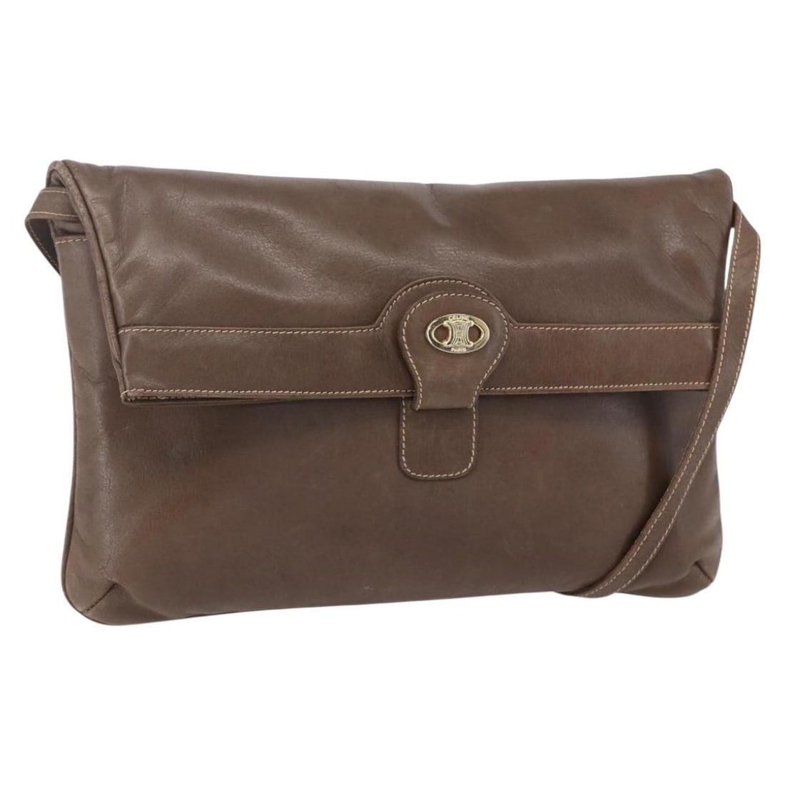CELINE Brown Leather Shoulder Bag with Gold Tone Hardware: CELINE Brown Leather Shoulder Bag with Gold Tone Hardware Authentic Celine shoulder bag in brown leather with gold-tone detailing. This women's bag is made in Italy and features a slim profile with a 