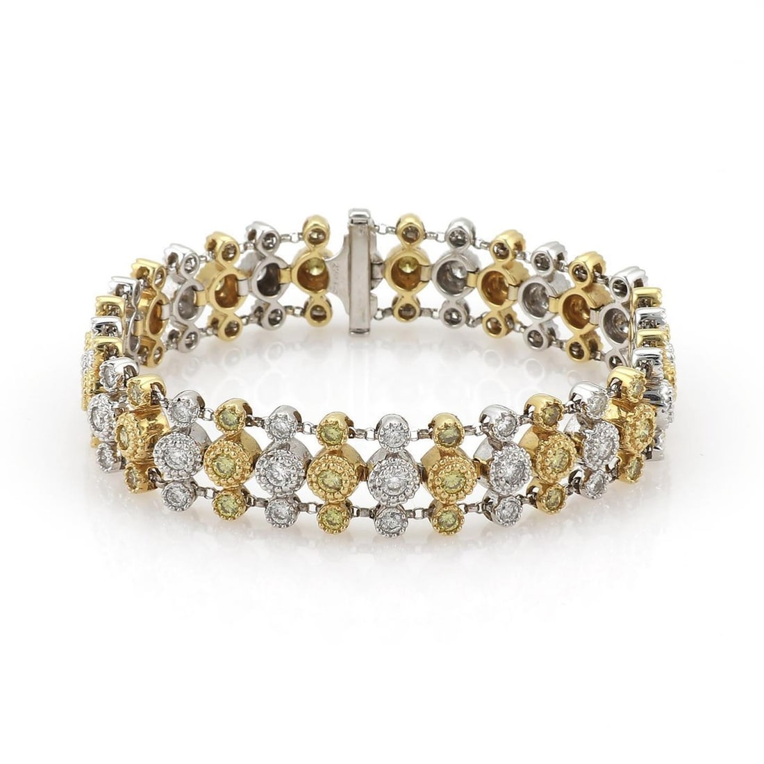 Estate 4ct Fancy Yellow Diamond 18k Gold Triple Row Bracelet (1 of 4)