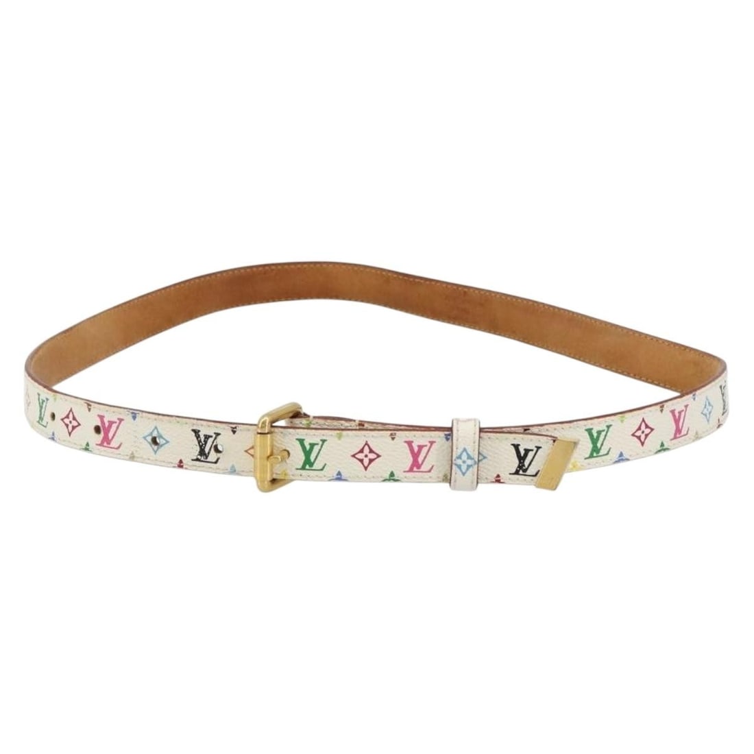 Louis Vuitton M9272 White Monogram Multicolor Women's Belt: Louis Vuitton M9272 White Monogram Multicolor Women's Belt Louis Vuitton Ceinture Care belt in white Monogram Multicolor canvas. This women's belt is a heavily used piece with visible wear including r
