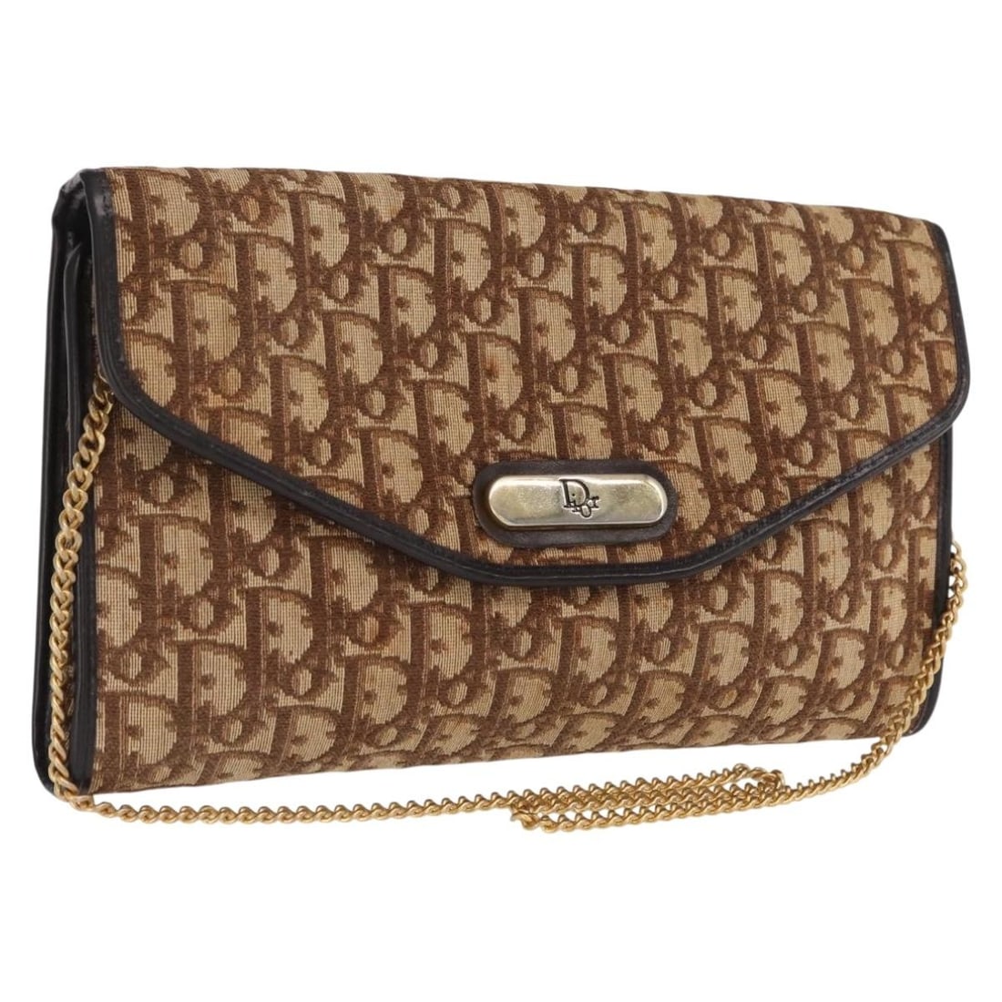 Brown Gold Trotter Canvas Christian Dior Chain Shoulder Bag for Women: Brown Gold Trotter Canvas Christian Dior Chain Shoulder Bag for Women This Christian Dior shoulder bag features the iconic Trotter canvas in brown and gold tones. Designed for women, the bag is crafte