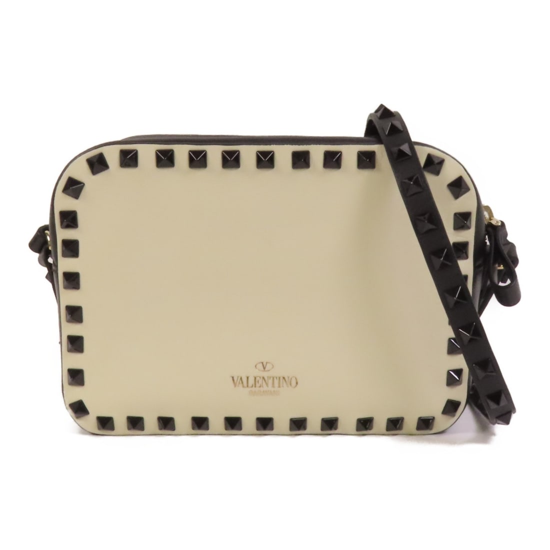 Valentino Black Calfskin Leather Shoulder Bag: Valentino Black Calfskin Leather Shoulder Bag This Valentino shoulder bag is crafted from black calfskin leather and features a sleek, compact design. With its structured silhouette and white accents,