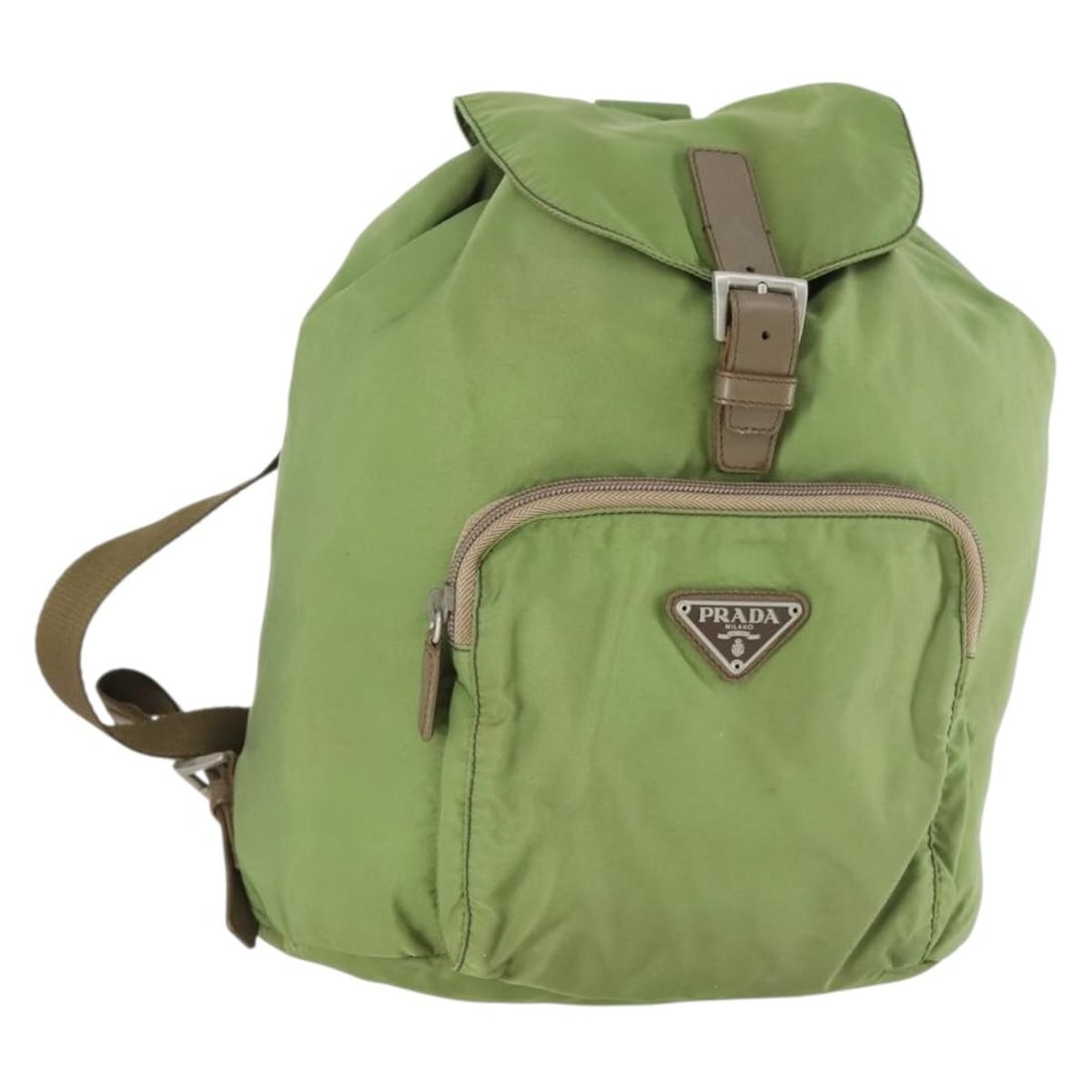 Prada Nylon Green Silver Women Backpack Italy: Prada Nylon Green Silver Women Backpack Italy This PRADA backpack features a stylish green and silver nylon exterior and is designed for women. The bag measures approximately 9.8 inches in length, 11.