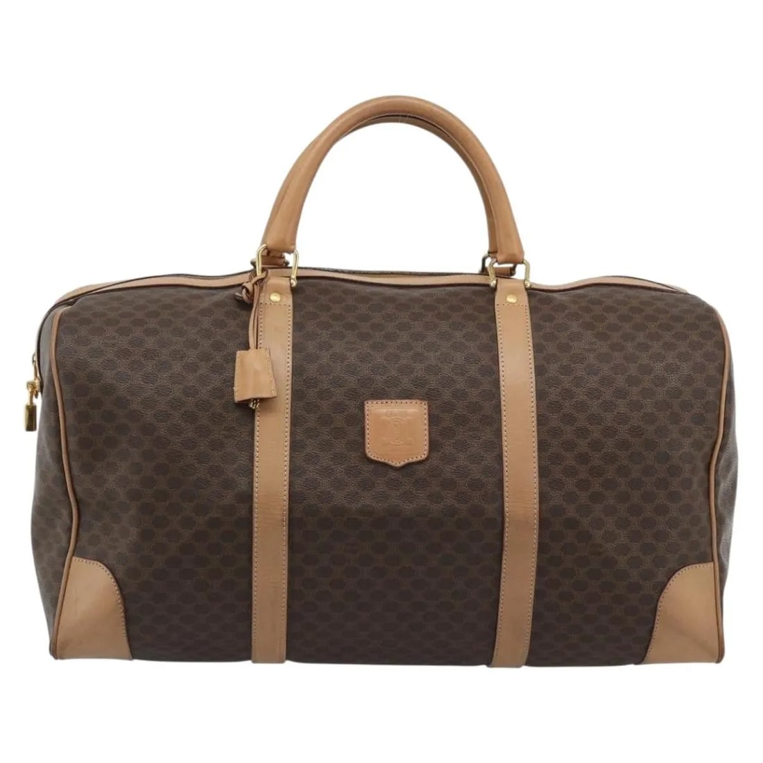 Celine Vintage Duffle Unisex Brown Canvas Bag Italy: Celine Vintage Duffle Unisex Brown Canvas Bag Italy Vintage Celine duffle bag in brown canvas with leather trim. This unisex design is made in Italy and shows fair overall condition with visible wear 