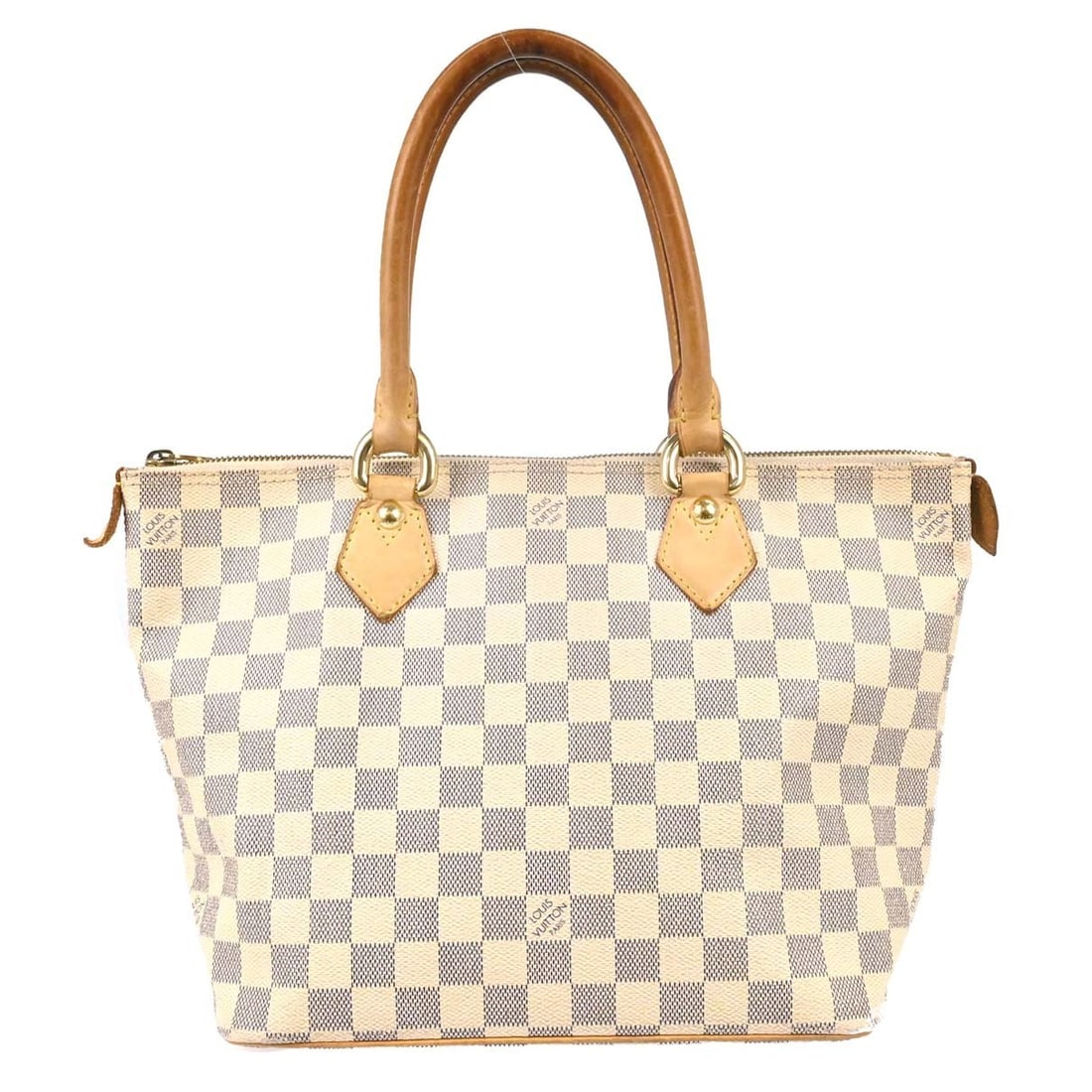 Louis Vuitton Saleya PM Damier Azur Canvas Tote N51186: Louis Vuitton Saleya PM Damier Azur Canvas Tote N51186 Vintage Louis Vuitton Saleya PM tote bag in Damier Azur canvas with leather trim and double handles. This zip-top tote features a beige canvas li