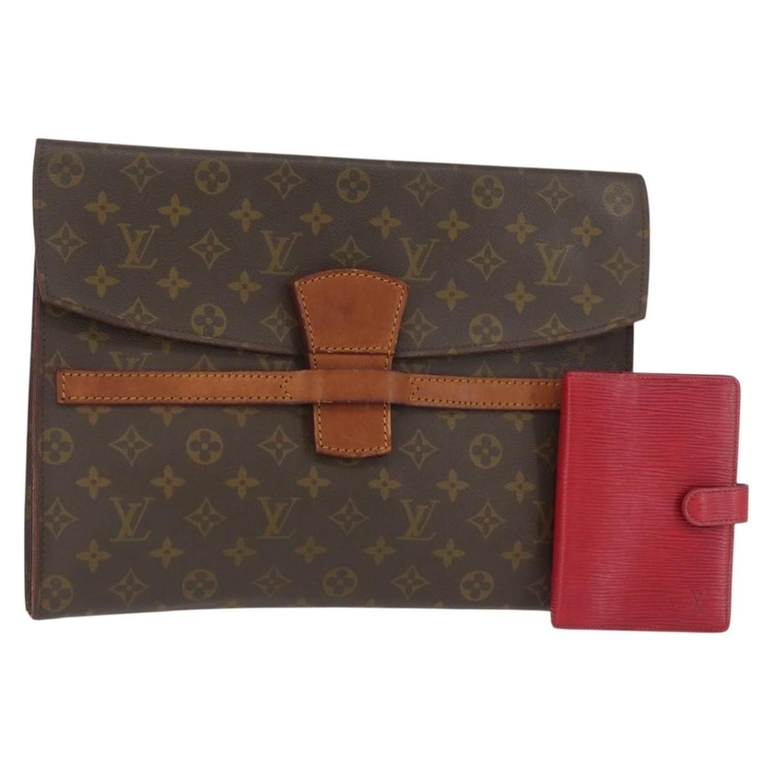 Louis Vuitton Monogram Canvas Red Briefcase Day Planner Cover Set: Louis Vuitton Monogram Canvas Red Briefcase Day Planner Cover Set This is a Louis Vuitton briefcase and day planner cover set crafted from monogram canvas in a monogram and red color combination. Desi