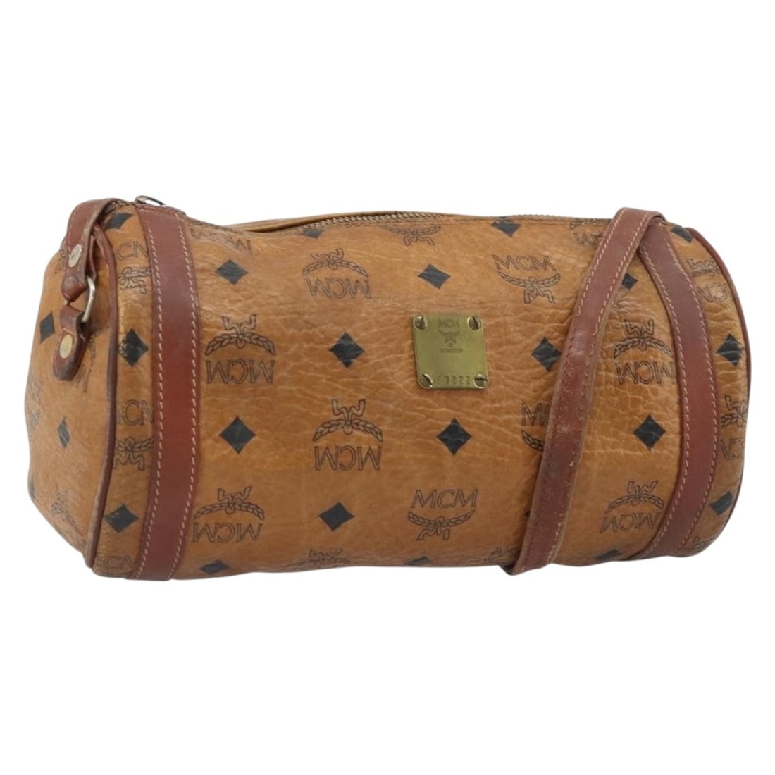 MCM Brown PVC Leather Shoulder Bag with Gold Accents Italy: MCM Brown PVC Leather Shoulder Bag with Gold Accents Italy This MCM Vicetos Logogram shoulder bag features a brown and gold PVC leather exterior with gold-tone accents. Designed for women, the bag is 