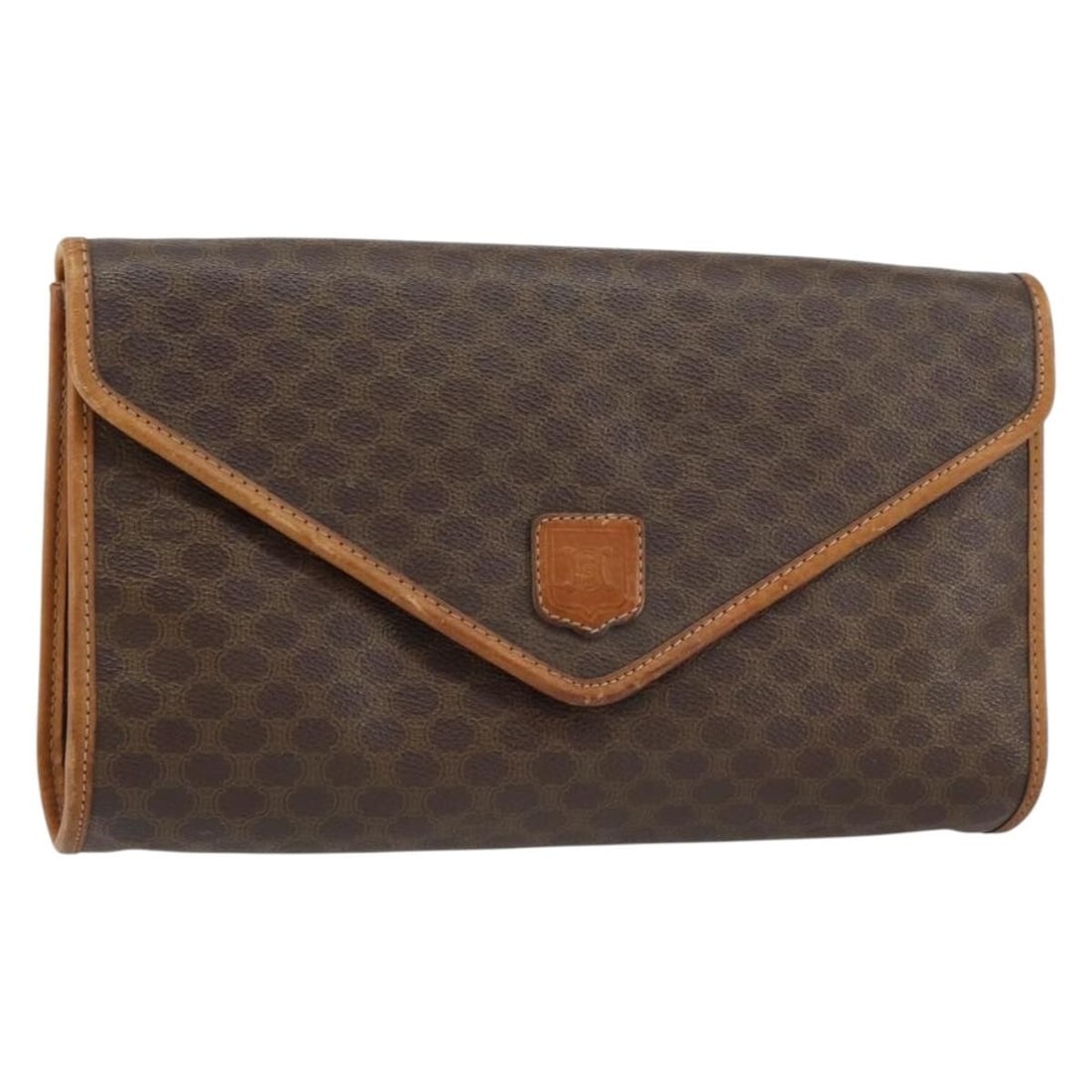 CELINE Macadam Canvas Clutch Bag Brown Gold PVC Leather Italy Auth 153469 (1 of 18)