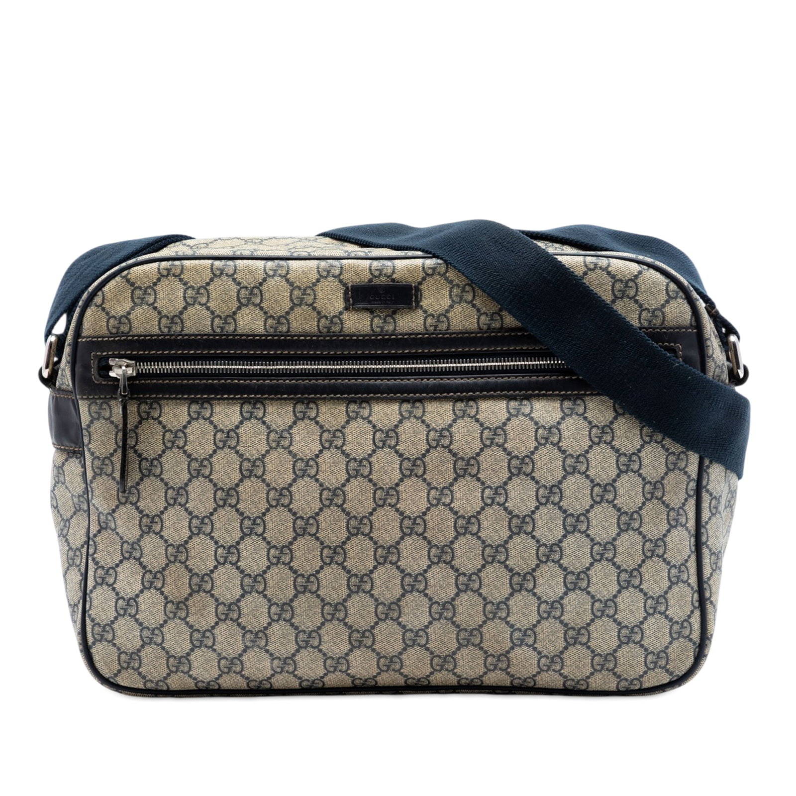 Gucci GG Supreme beige crossbody bag with zip pockets: Gucci GG Supreme beige crossbody bag with zip pockets This Gucci GG Supreme Crossbody bag features a coated canvas body with leather trim, an adjustable flat strap, a top zip closure, an exterior fron
