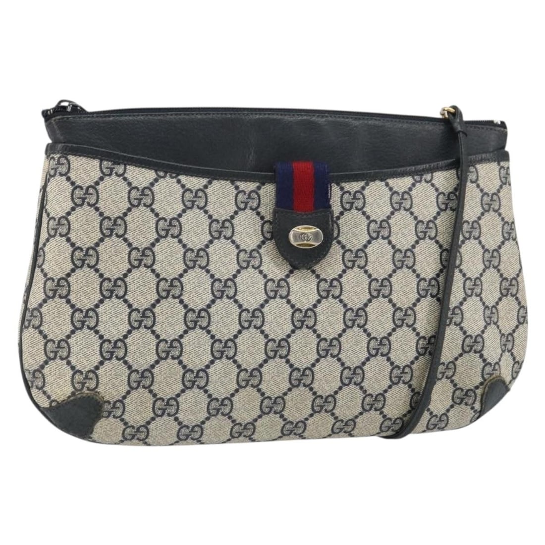 Gucci Sherry Line GG Supreme Navy Gold Shoulder Bag: Gucci Sherry Line GG Supreme Navy Gold Shoulder Bag This GUCCI GG Supreme Sherry Line shoulder bag features a navy and gold color scheme with PVC leather and GG canvas exterior. Designed for women, it