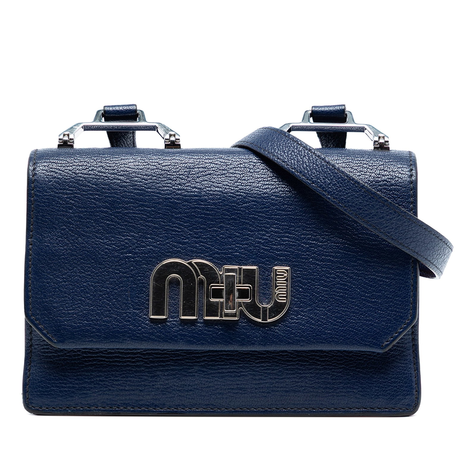Miu Miu Madras Blue Leather Crossbody Bag with Logo and Flap Lock (1 of 6)