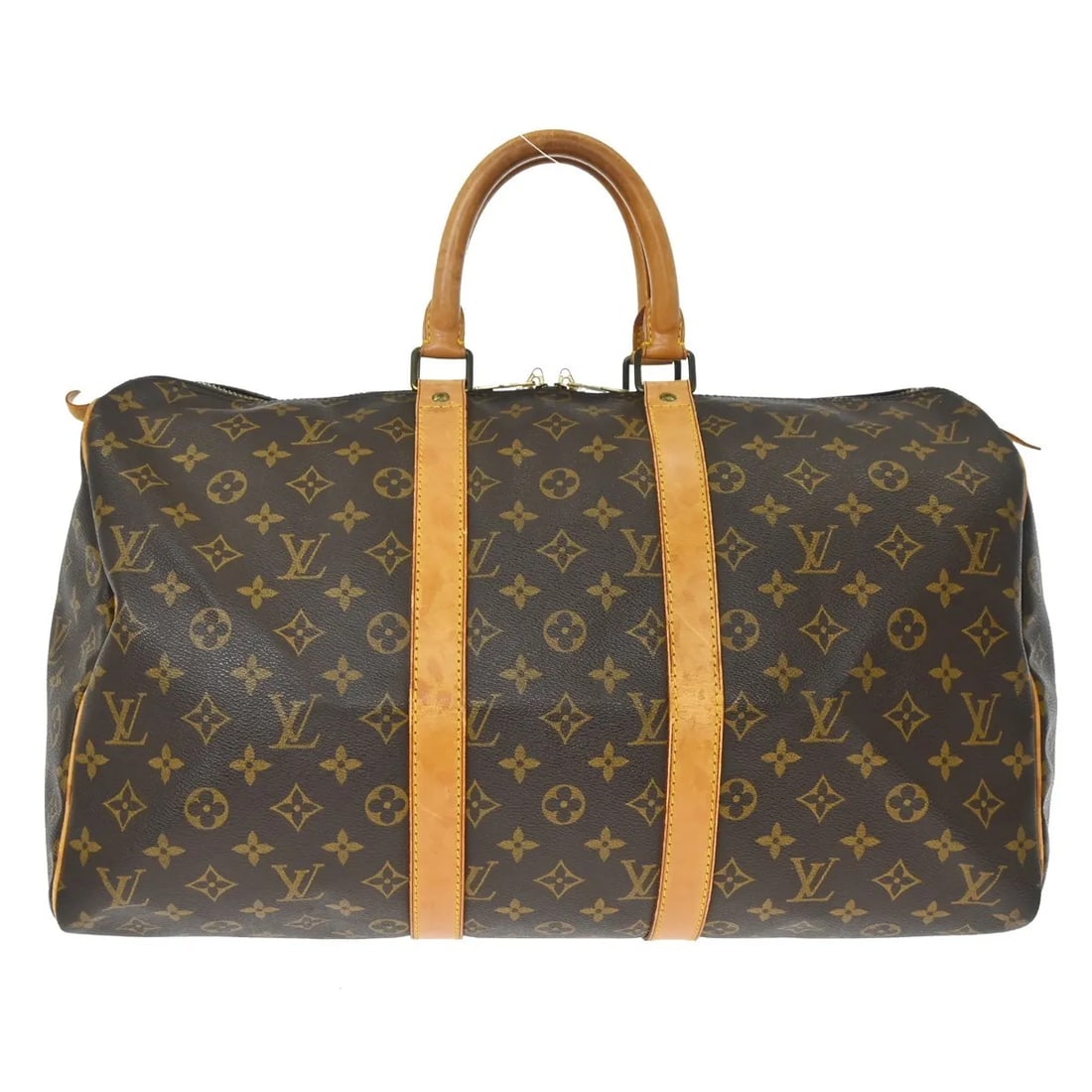 Louis Vuitton Keepall Canvas Travel Bag 45cm x 27cm x 20cm: Louis Vuitton Keepall Canvas Travel Bag 45cm x 27cm x 20cm This Louis Vuitton Keepall Bag features the iconic Monogram canvas in brown, designed for unisex use. The bag shows visible signs of wear, in