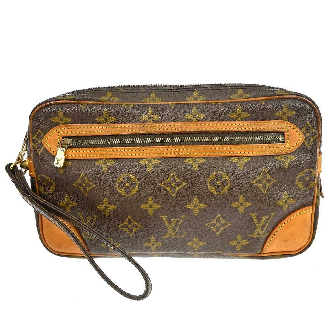 Louis Vuitton Marly Dragonne GM Monogram Leather Clutch M51825: Louis Vuitton Marly Dragonne GM Monogram Leather Clutch M51825 Vintage Louis Vuitton Marly Dragonne GM clutch bag in brown Monogram canvas with leather trim. This unisex clutch is made in France and f