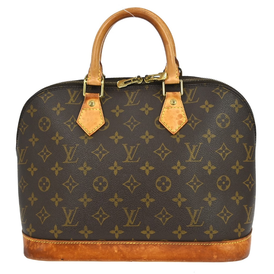 Louis Vuitton Alma Monogram Canvas Handbag M51130 SD0011: Louis Vuitton Alma Monogram Canvas Handbag M51130 SD0011 Vintage Louis Vuitton Alma handbag in Monogram canvas with leather trim and double handles. This medium handbag features a zip closure, brown c