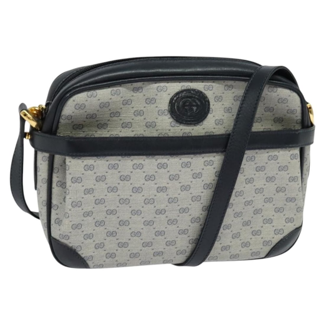 GUCCI 007 084 0092 Micro GG PVC Leather Shoulder Bag Navy Gold: GUCCI 007 084 0092 Micro GG PVC Leather Shoulder Bag Navy Gold Vintage Gucci shoulder bag in navy and gold Micro GG Supreme canvas with PVC leather trim. Made in Italy, this women's bag features a com