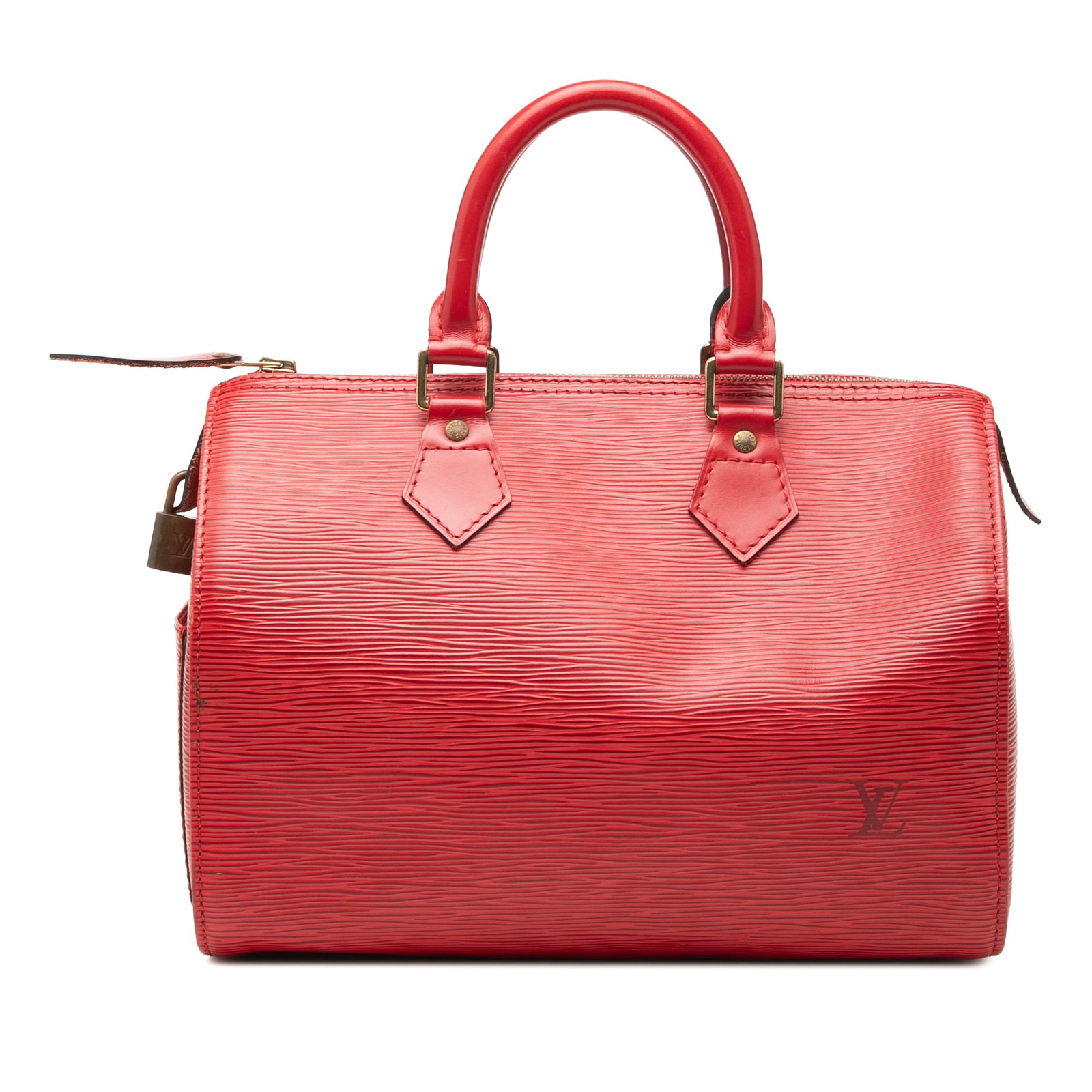 Louis Vuitton Speedy 30 Red Epi Leather Handbag: Louis Vuitton Speedy 30 Red Epi Leather Handbag Louis Vuitton Epi Speedy 30 handbag crafted in red Epi leather with rolled leather top handles and a top zip closure. The design includes an exterior si