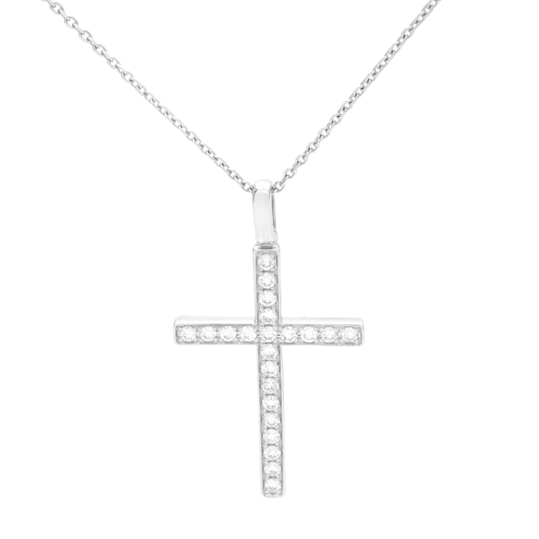 Rachel Koen 18K White Gold Diamond Cross Pendant 0.46ct 22 Stones: Rachel Koen 18K White Gold Diamond Cross Pendant 0.46ct 22 Stones This exquisite Rachel Koen cross pendant is crafted from luxurious 18K white gold and features 22 brilliant round cut diamonds totalin