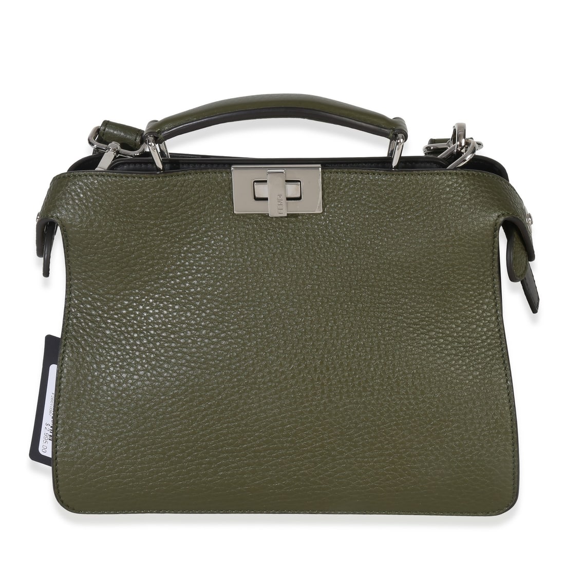 Fendi Peekaboo Mini Olive Leather Shoulder Bag: Fendi Peekaboo Mini Olive Leather Shoulder Bag This Fendi Olive Calfskin Leather Mini Peekaboo ISeeU Bag features a compact silhouette crafted from green calfskin leather. The bag is designed with bot