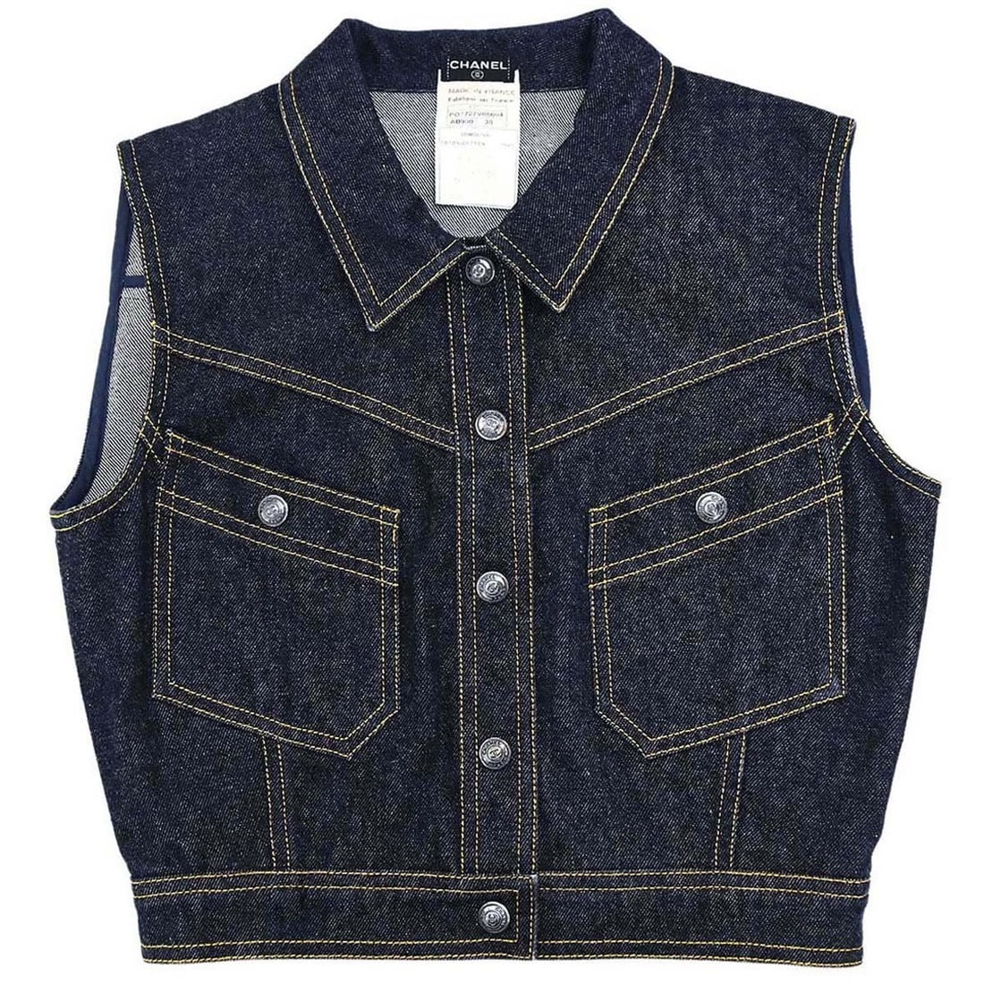 Chanel E97 Indigo Denim Sleeveless Single Breasted Jacket Size 38 (1 of 15)