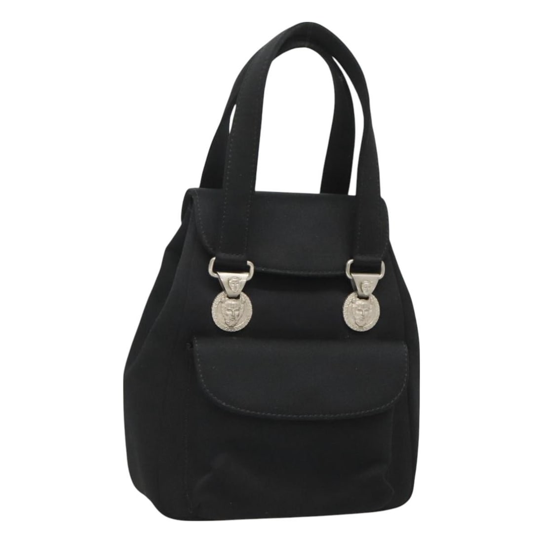 VERSACE Satin Hand Bag Black Silver Italy: VERSACE Satin Hand Bag Black Silver Italy Versace women's satin handbag in black and silver, made in Italy. This compact handbag is offered without the original box or dust bag and includes only the i