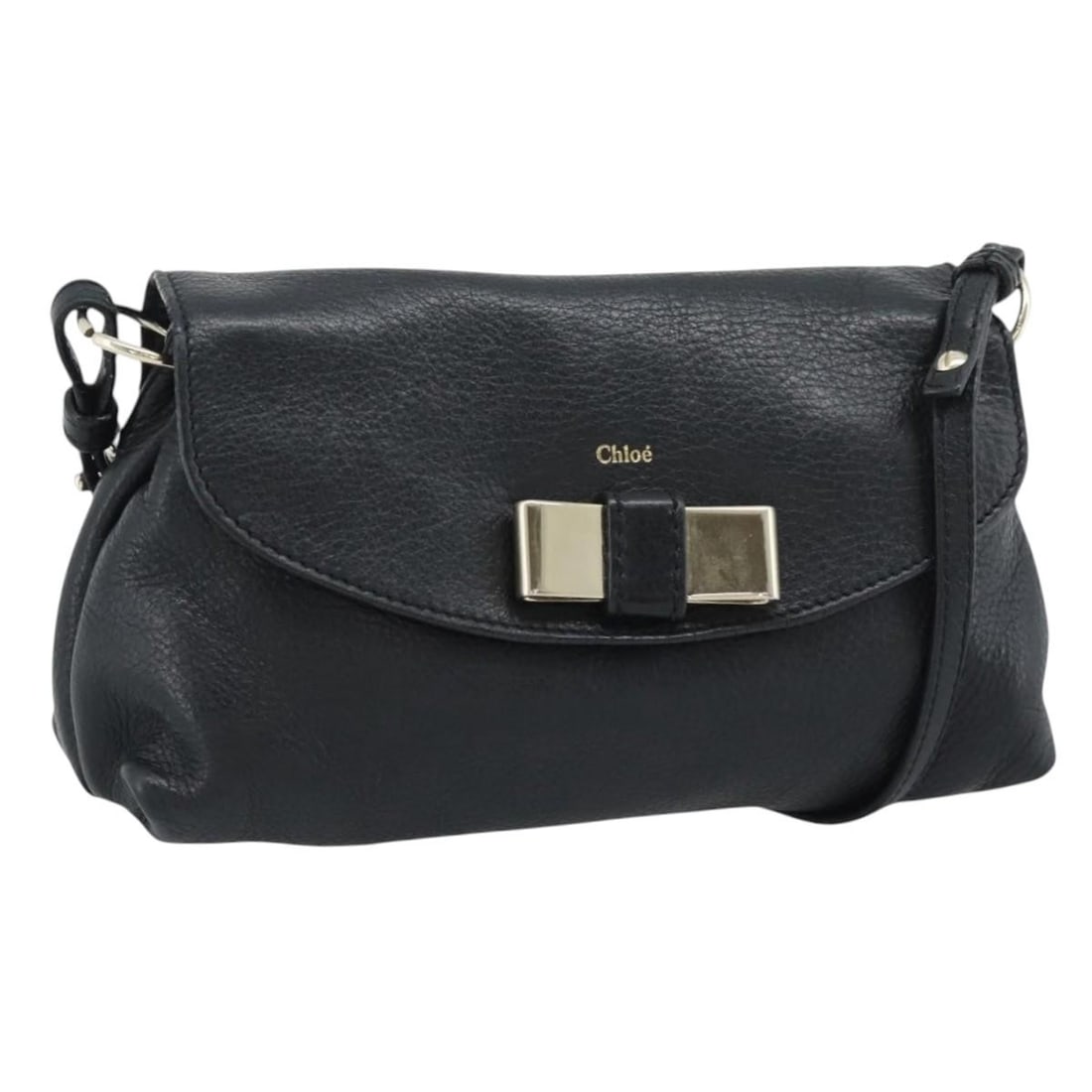 Chloe Leather Shoulder Bag in Black with Gold Tone Hardware: Chloe Leather Shoulder Bag in Black with Gold Tone Hardware Chloe shoulder bag in black leather with gold-tone accents. Made in Bulgaria, this women's bag features a compact silhouette with an adjusta