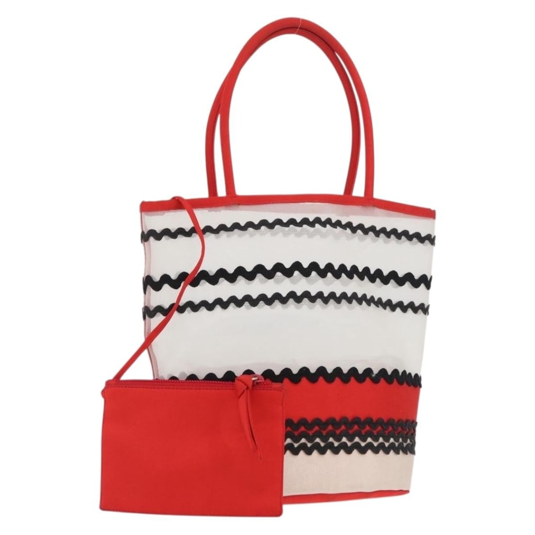 Red Nylon Miu Miu Handbag with Pouch Made in Italy: Red Nylon Miu Miu Handbag with Pouch Made in Italy This Miu Miu hand bag is crafted from red nylon and designed for women. The bag features a structured silhouette with approximate dimensions of 18cm 