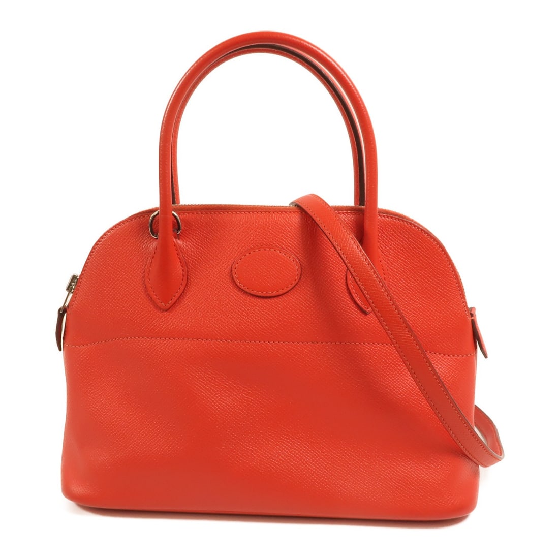 Hermes Bolide 27 Red Epsom Leather Shoulder Bag with Palladium Hardware: Hermes Bolide 27 Red Epsom Leather Shoulder Bag with Palladium Hardware This is an Hermes Bolide 27 two-way shoulder handbag crafted from Veau Epsom calfskin leather in a striking Rouge Tomate red col
