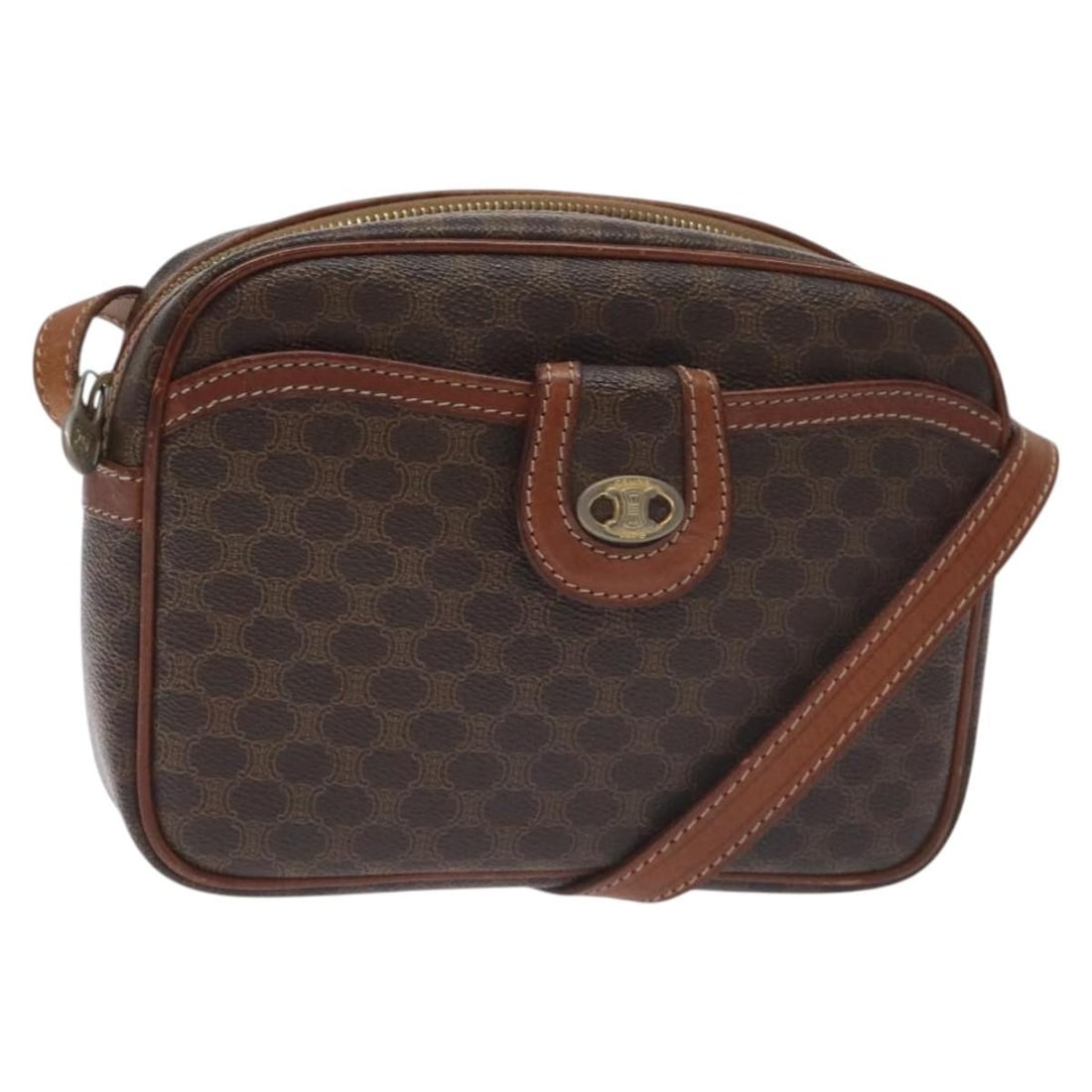 CELINE Macadam Canvas Brown Gold Shoulder Bag PVC Leather Auth Italy: CELINE Macadam Canvas Brown Gold Shoulder Bag PVC Leather Auth Italy This Celine Macadam Canvas Shoulder Bag combines elegance with practicality. Made from durable PVC leather, it features a stunning 