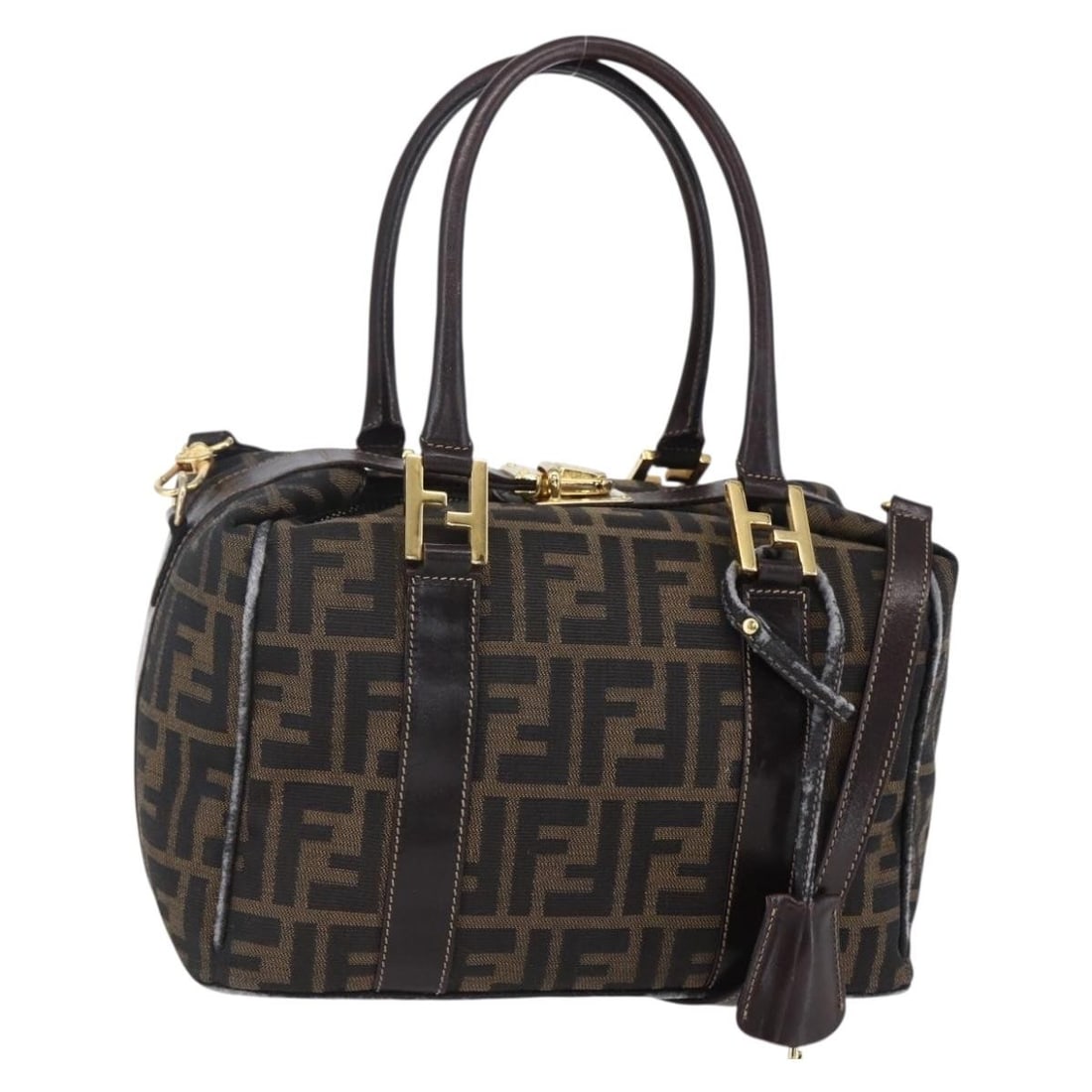 FENDI Zucca Canvas 2way Hand Bag Black Brown Auth 150808: FENDI Zucca Canvas 2way Hand Bag Black Brown Auth 150808 This authentic FENDI Zucca Canvas Hand Bag is a stylish accessory crafted in Italy, featuring a chic black and brown exterior. The bag is made 