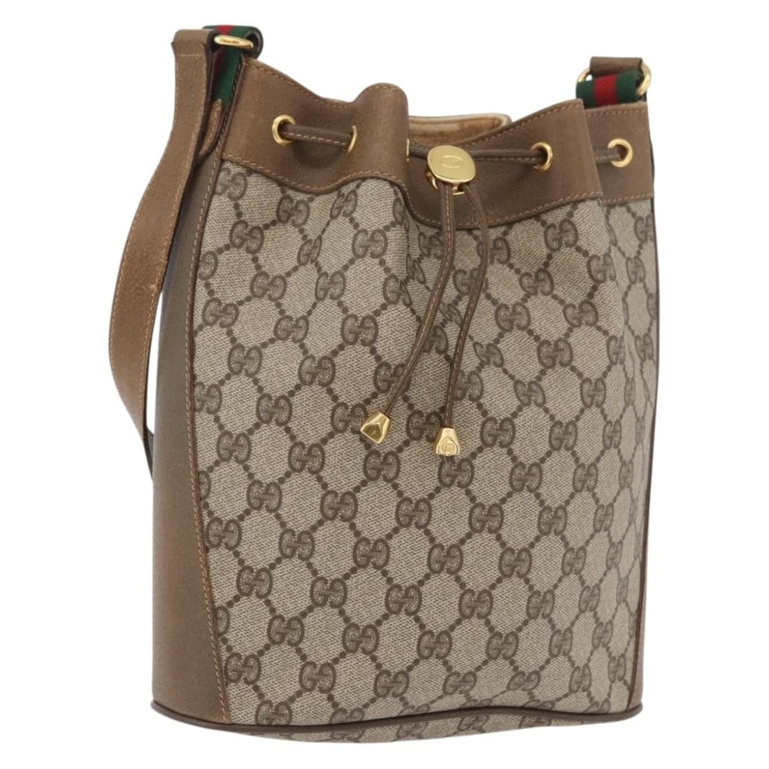 Gucci Sherry Line beige gold shoulder bag PVC leather: Gucci Sherry Line beige gold shoulder bag PVC leather This GUCCI GG Supreme Web Sherry Line shoulder bag features a beige and gold design crafted from PVC leather and GG canvas. Made in Italy, the bag
