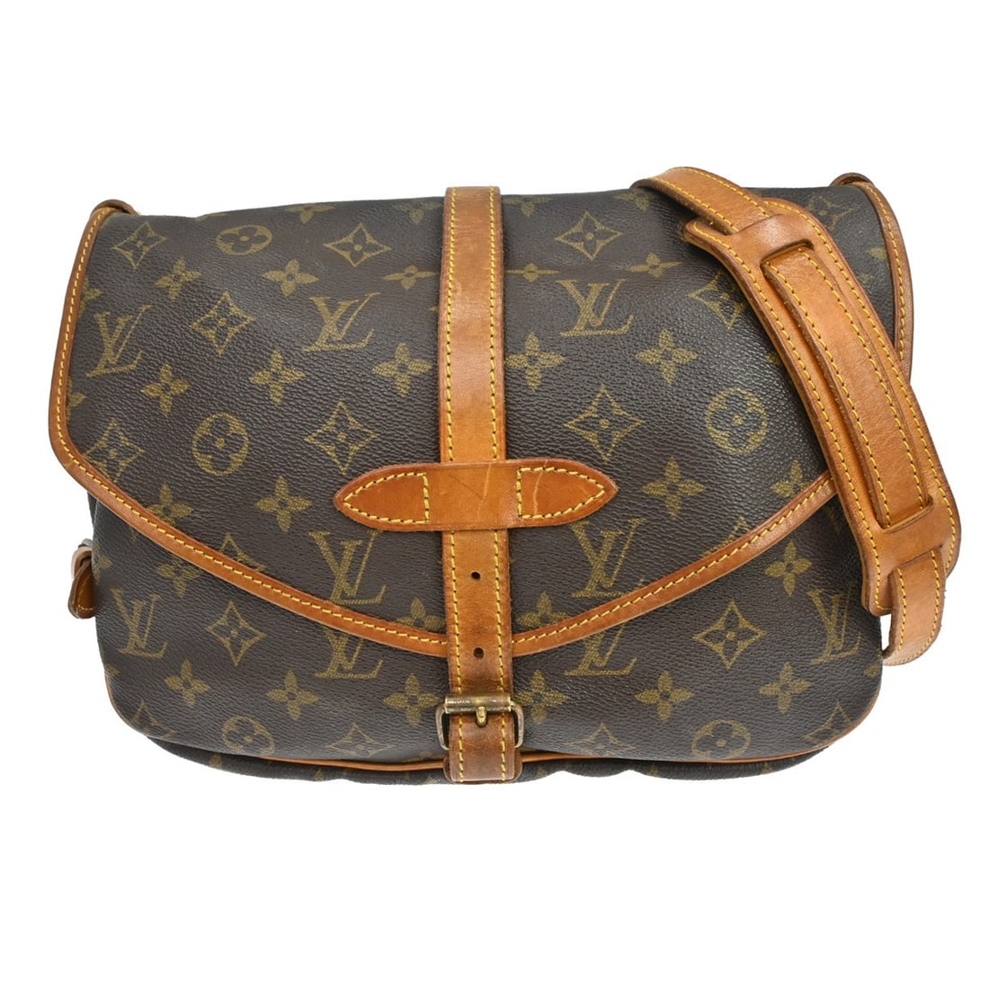 Louis Vuitton Saumur 30 Monogram Canvas Shoulder Bag M42256: Louis Vuitton Saumur 30 Monogram Canvas Shoulder Bag M42256 Vintage Louis Vuitton Saumur 30 shoulder messenger bag in brown Monogram canvas and leather. This women's medium bag features a buckle flap 
