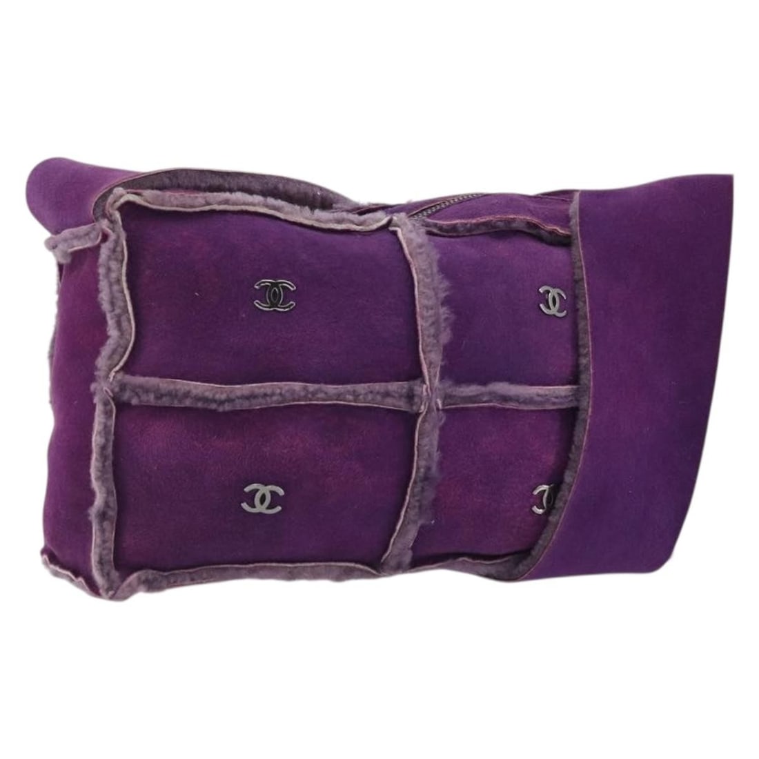 CHANEL Purple Silver Canvas Shoulder Bag with Dust Bag Card: CHANEL Purple Silver Canvas Shoulder Bag with Dust Bag Card CHANEL shoulder bag in purple and silver canvas with a compact silhouette and shoulder strap. Includes the dust bag and guarantee card. This