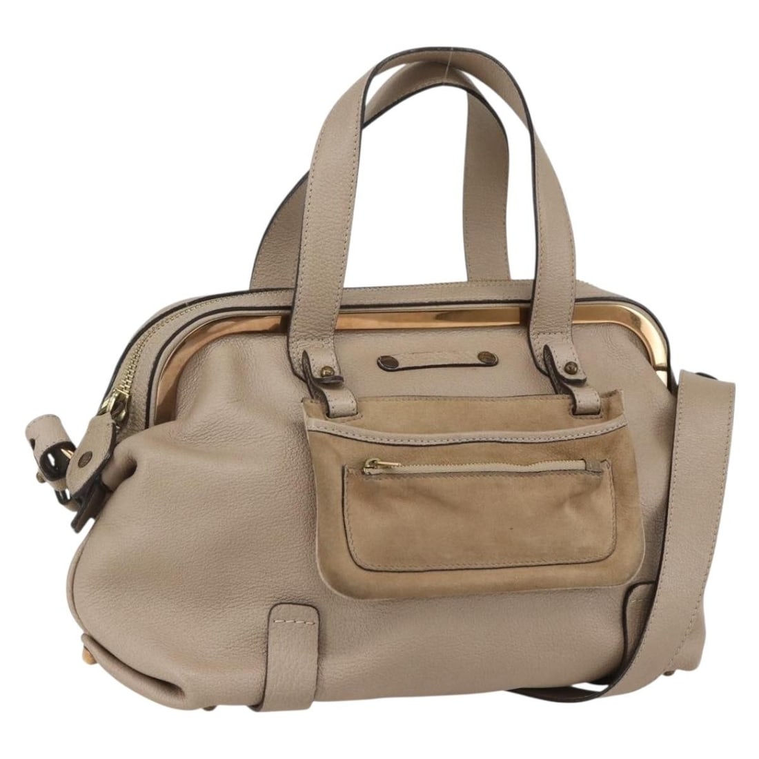 Chloe Elsie 2way Leather Hand Bag Beige Gold Authentic BA9166 (1 of 18)