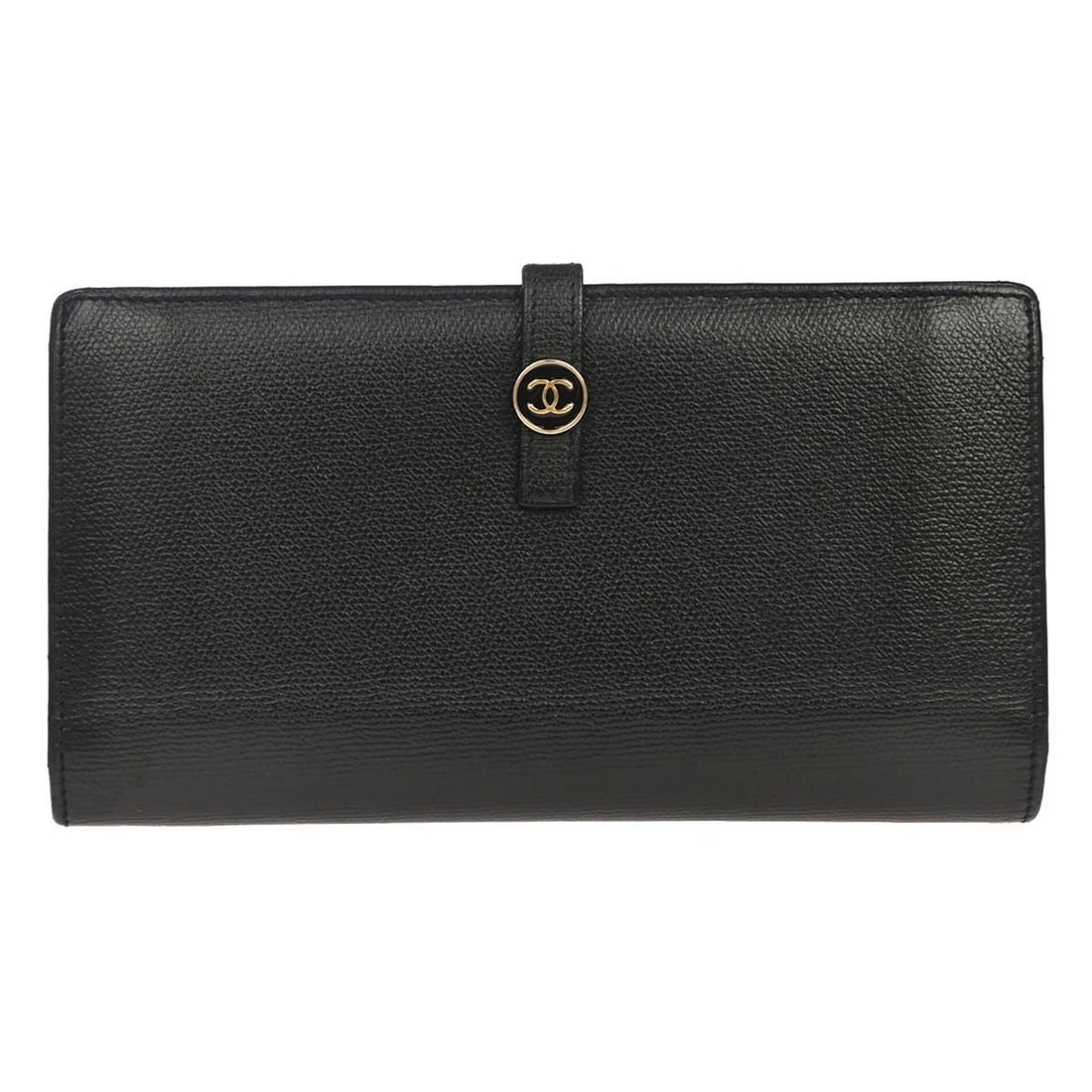 CHANEL Coco Button black calfskin wallet for women: CHANEL Coco Button black calfskin wallet for women Vintage Chanel Coco Button long wallet in black calfskin leather. This women's wallet features the CC pattern and a structured interior with multiple