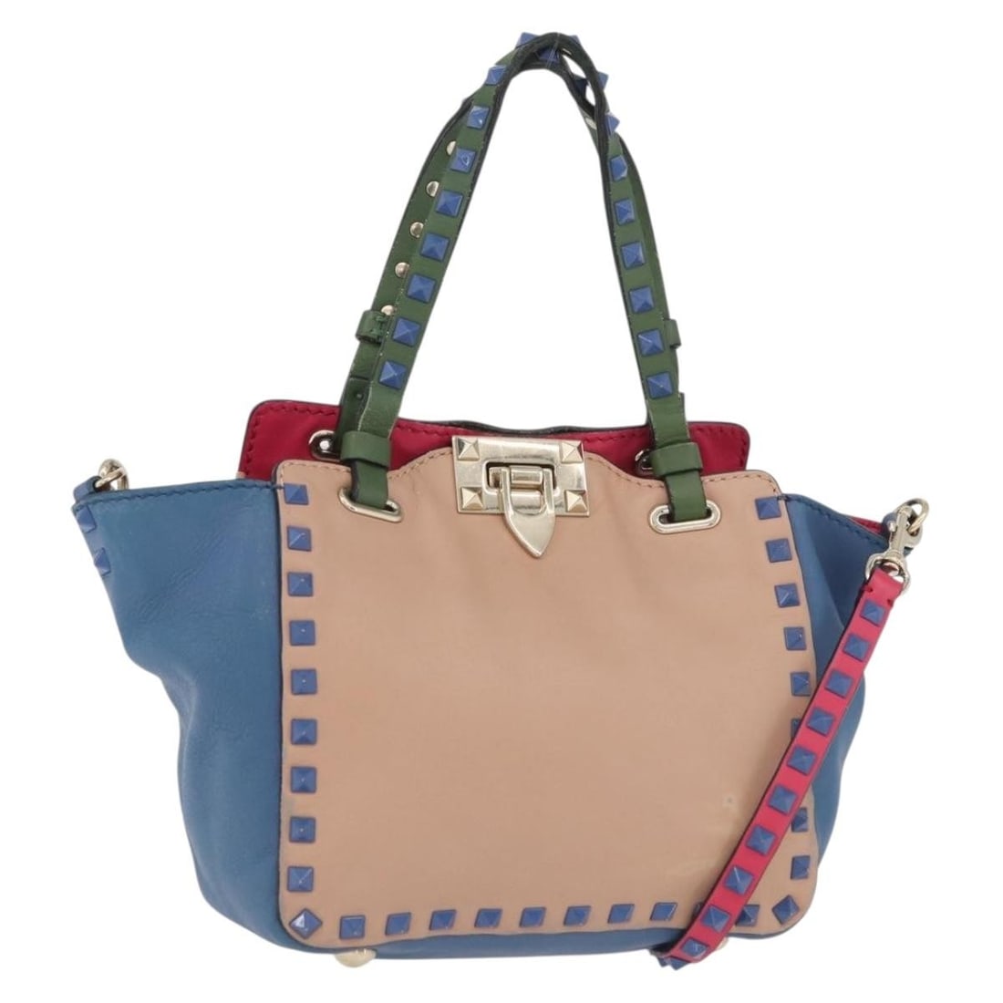 Valentino Multicolor Leather Convertible Shoulder and Handbag with Gold Accents: Valentino Multicolor Leather Convertible Shoulder and Handbag with Gold Accents This Valentino handbag features a multicolor and gold leather exterior and can be used as a shoulder or hand bag with it