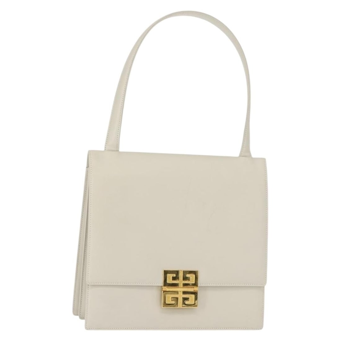 Gray Leather Givenchy Shoulder Bag with Gold Tone Trim: Gray Leather Givenchy Shoulder Bag with Gold Tone Trim Gray leather shoulder bag with gold-tone accents. This women's bag is made in Japan and includes the bag only; the item box and dust bag are not 
