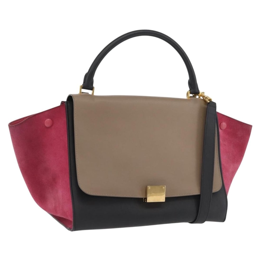 CELINE Trapeze 2way Leather Handbag Pink Beige Shoulder Strap: CELINE Trapeze 2way Leather Handbag Pink Beige Shoulder Strap Celine Trapeze 2-way handbag in pink and beige leather. Made in Italy, this women's bag includes a shoulder strap for hand or shoulder car